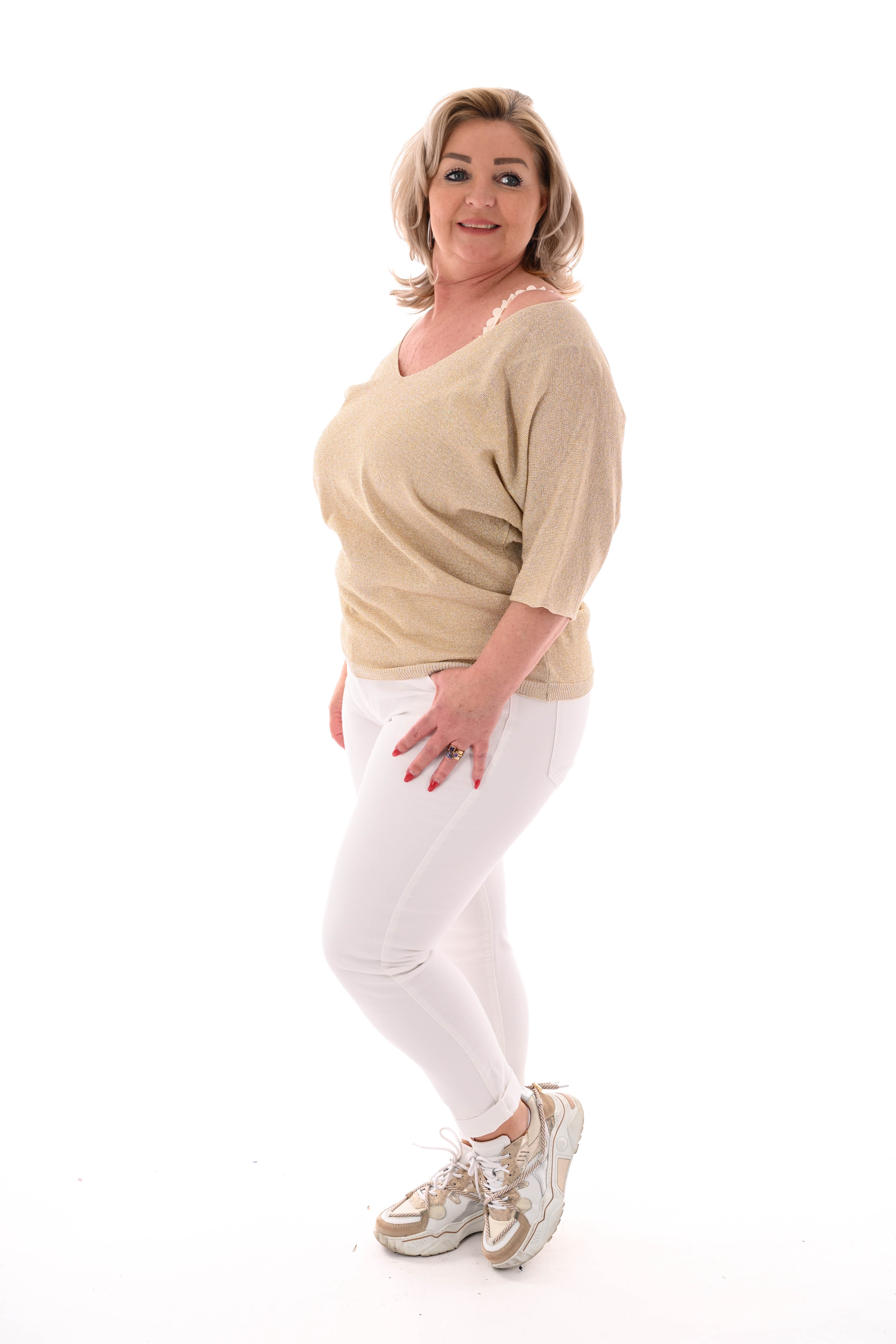 Top lurex v-hals korte mouwen goud