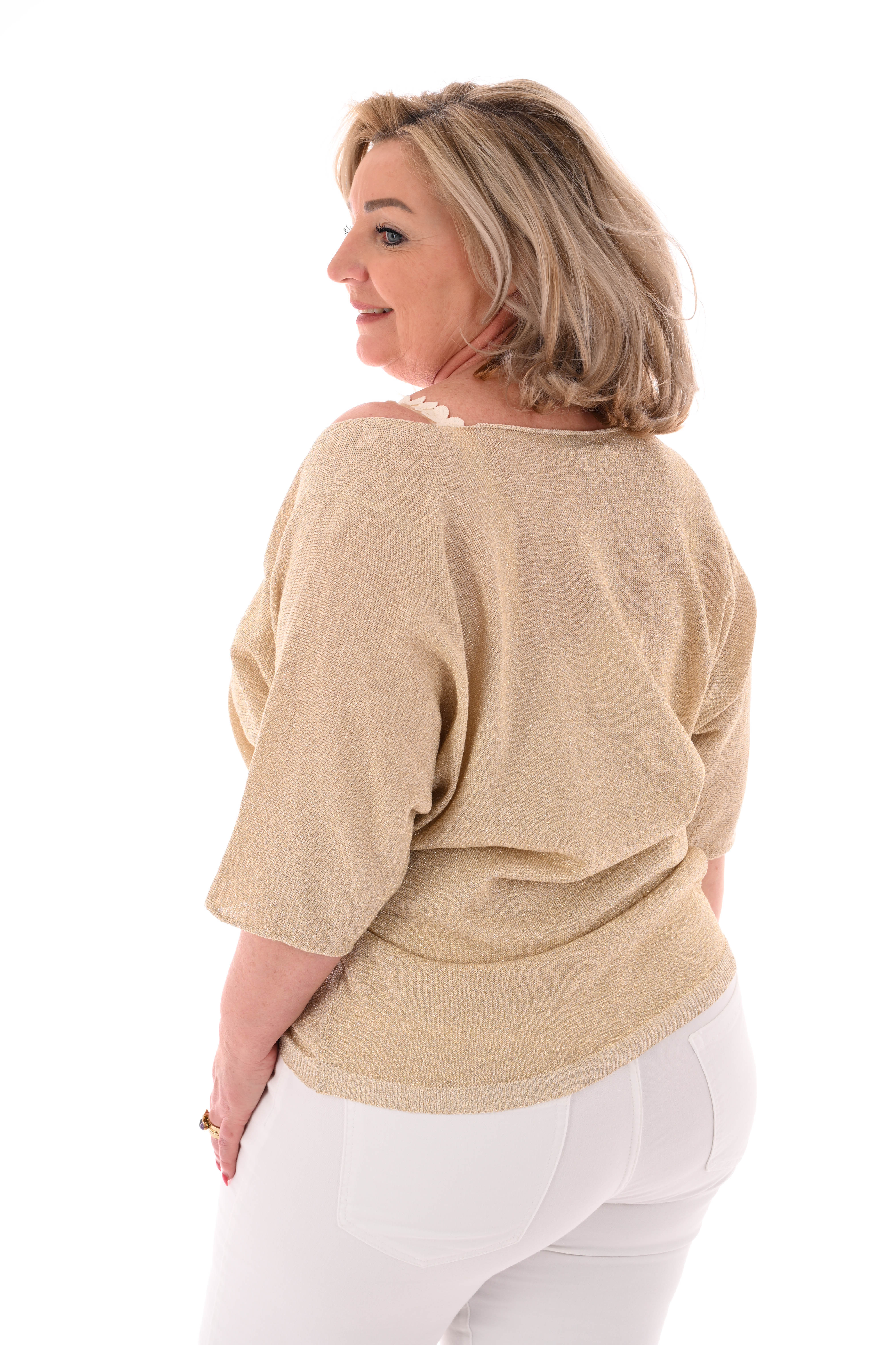 Top lurex v-hals korte mouwen goud