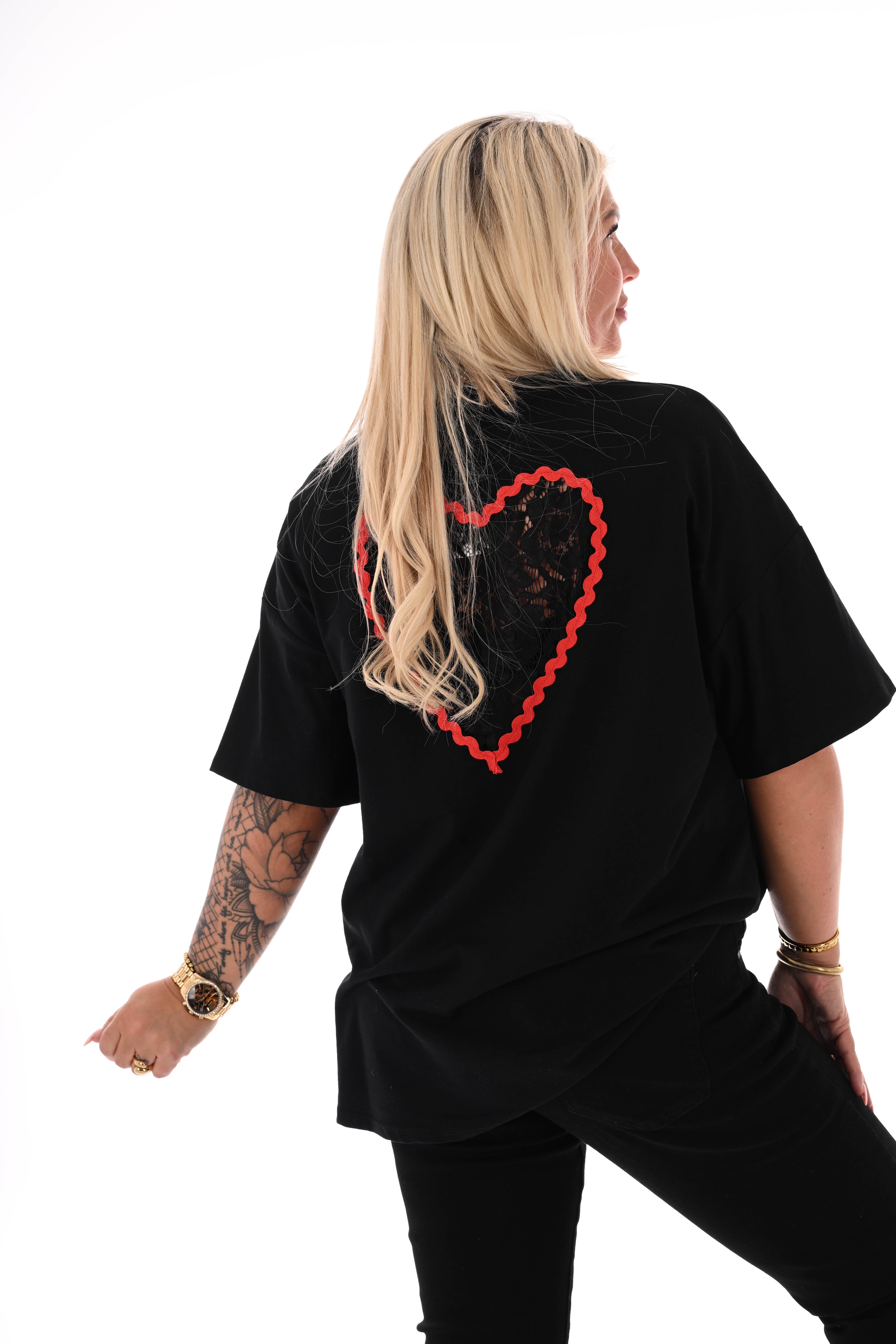 T-shirt kanten hart zwart