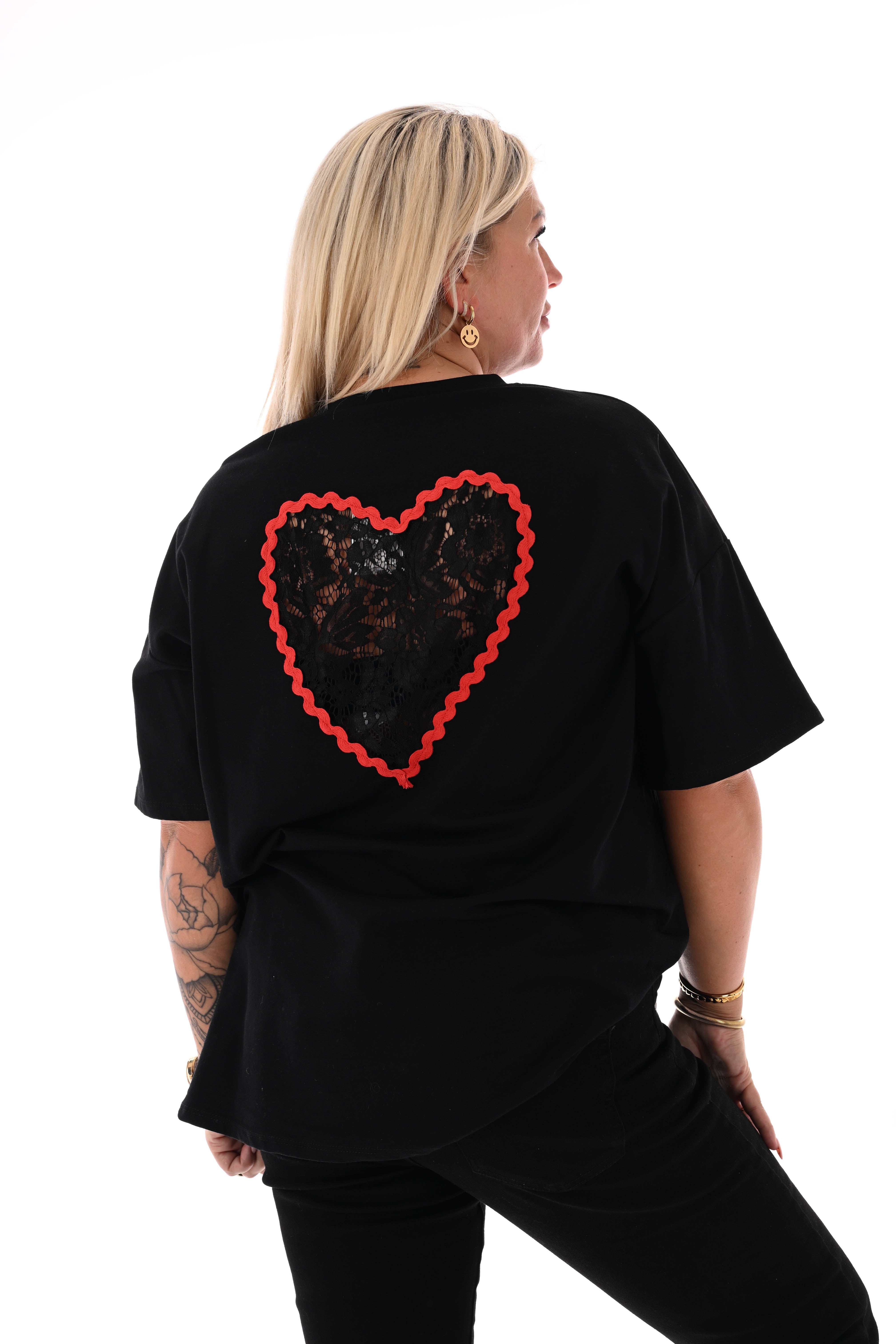 T-shirt kanten hart zwart