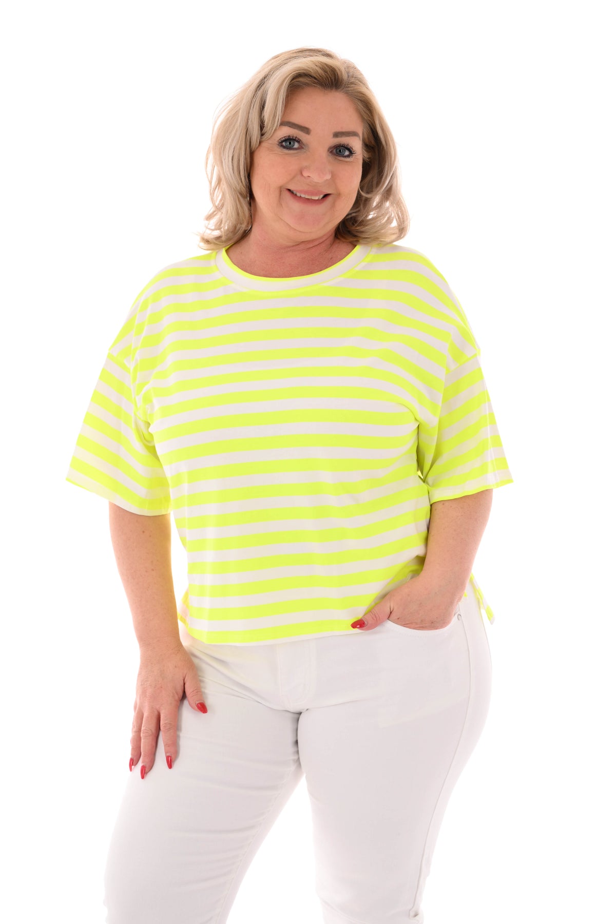 T-shirt ronde hals strepen felgeel