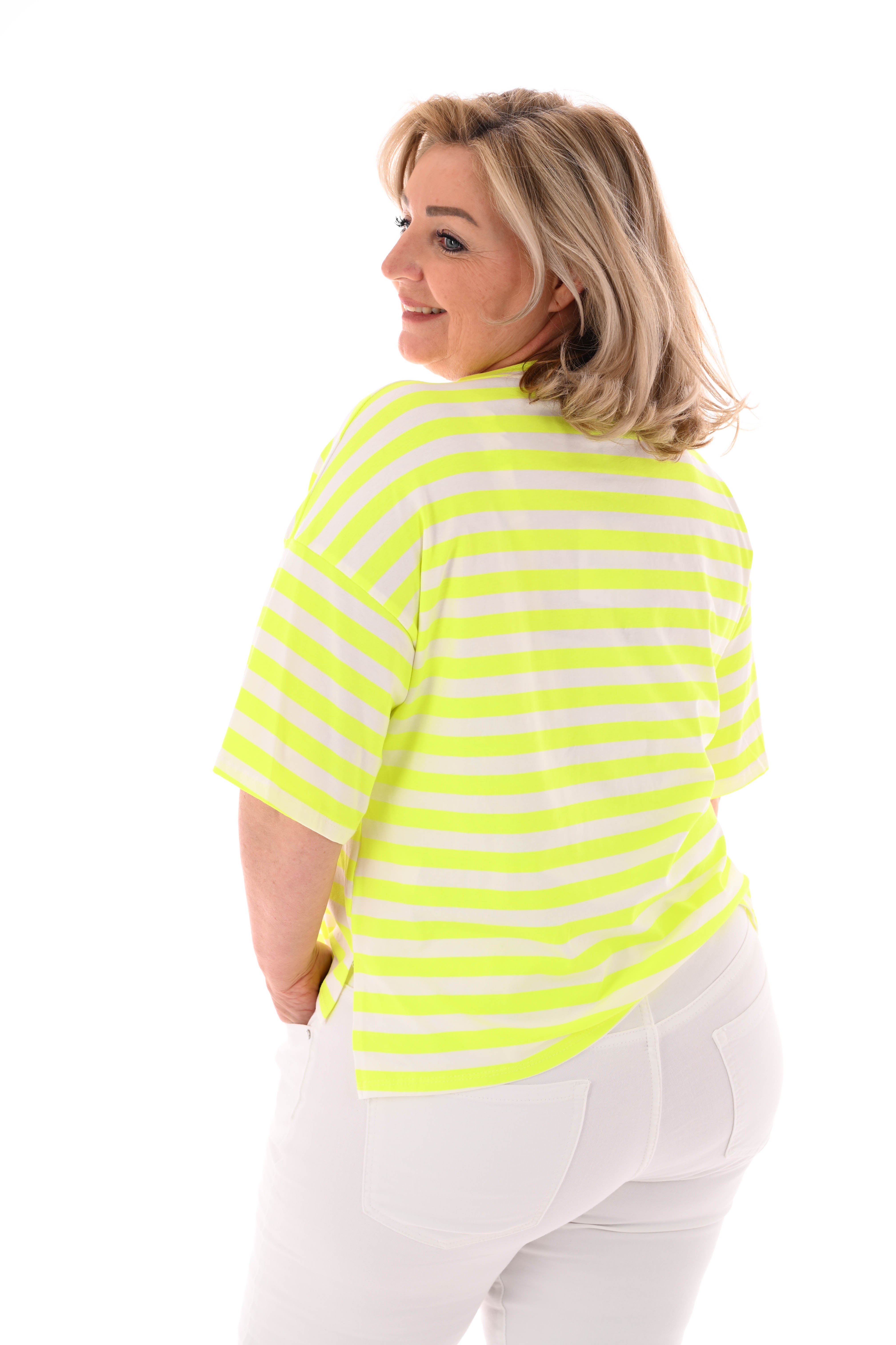 T-shirt ronde hals strepen felgeel