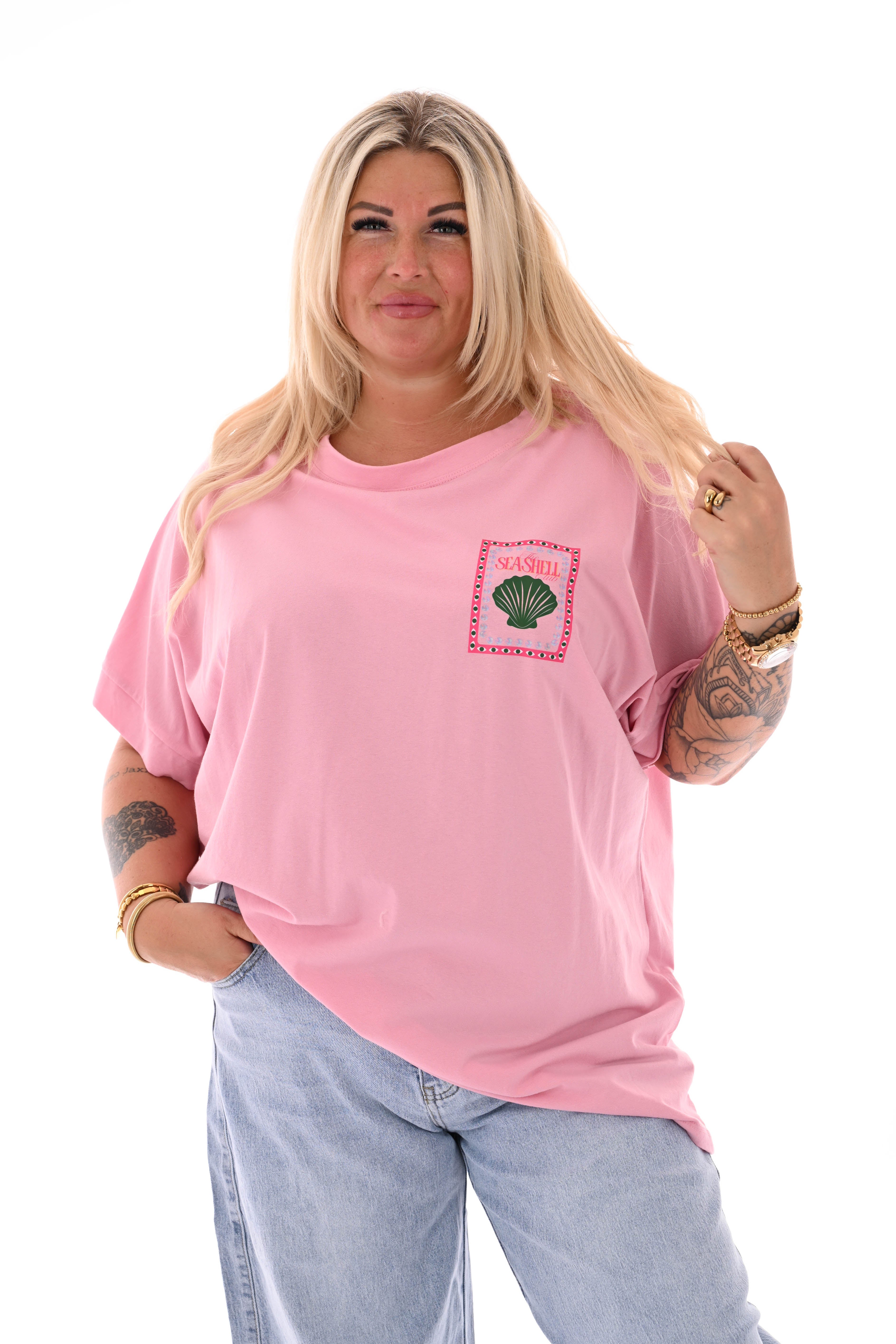 T-shirt seashells lichtroze