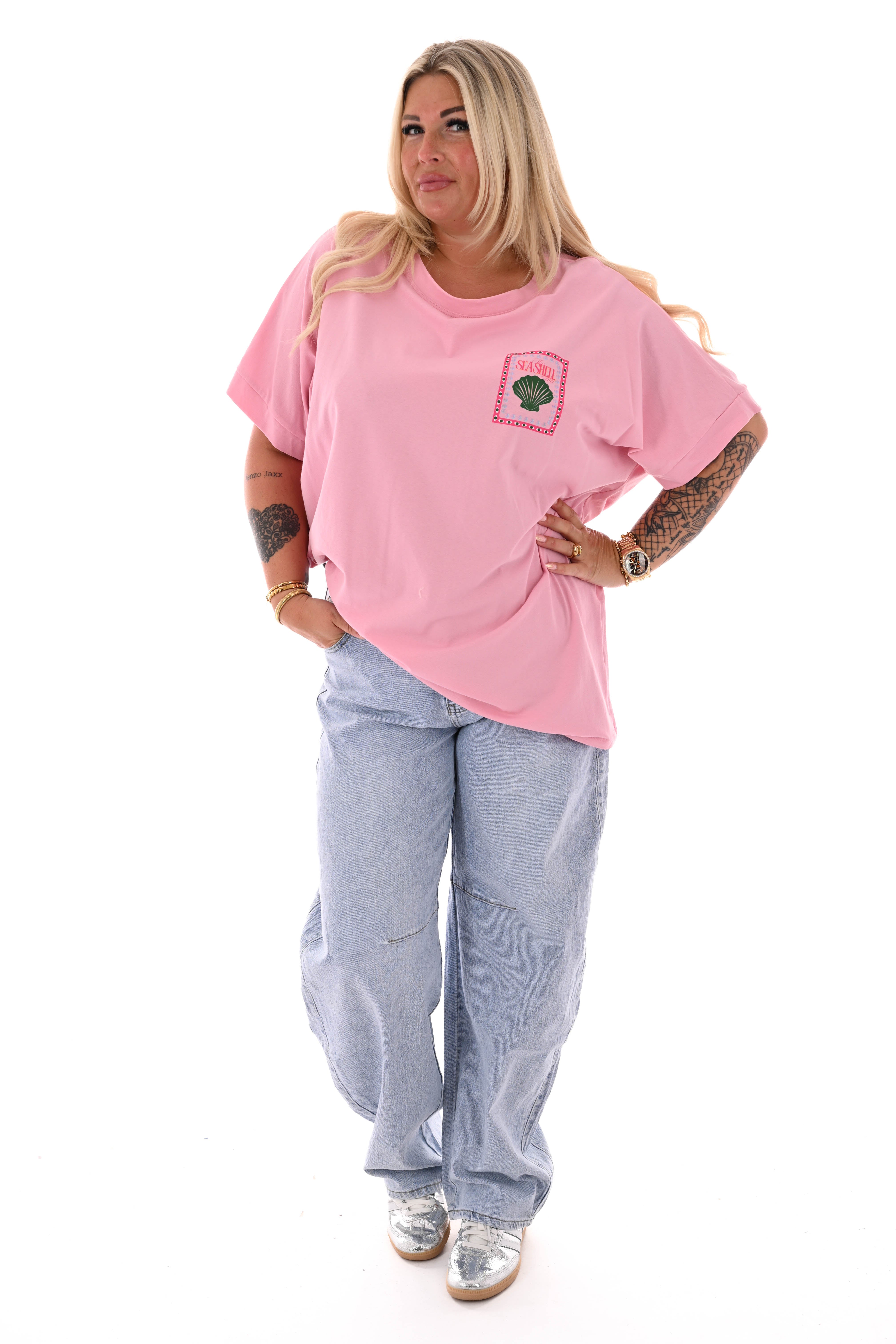 T-shirt seashells lichtroze