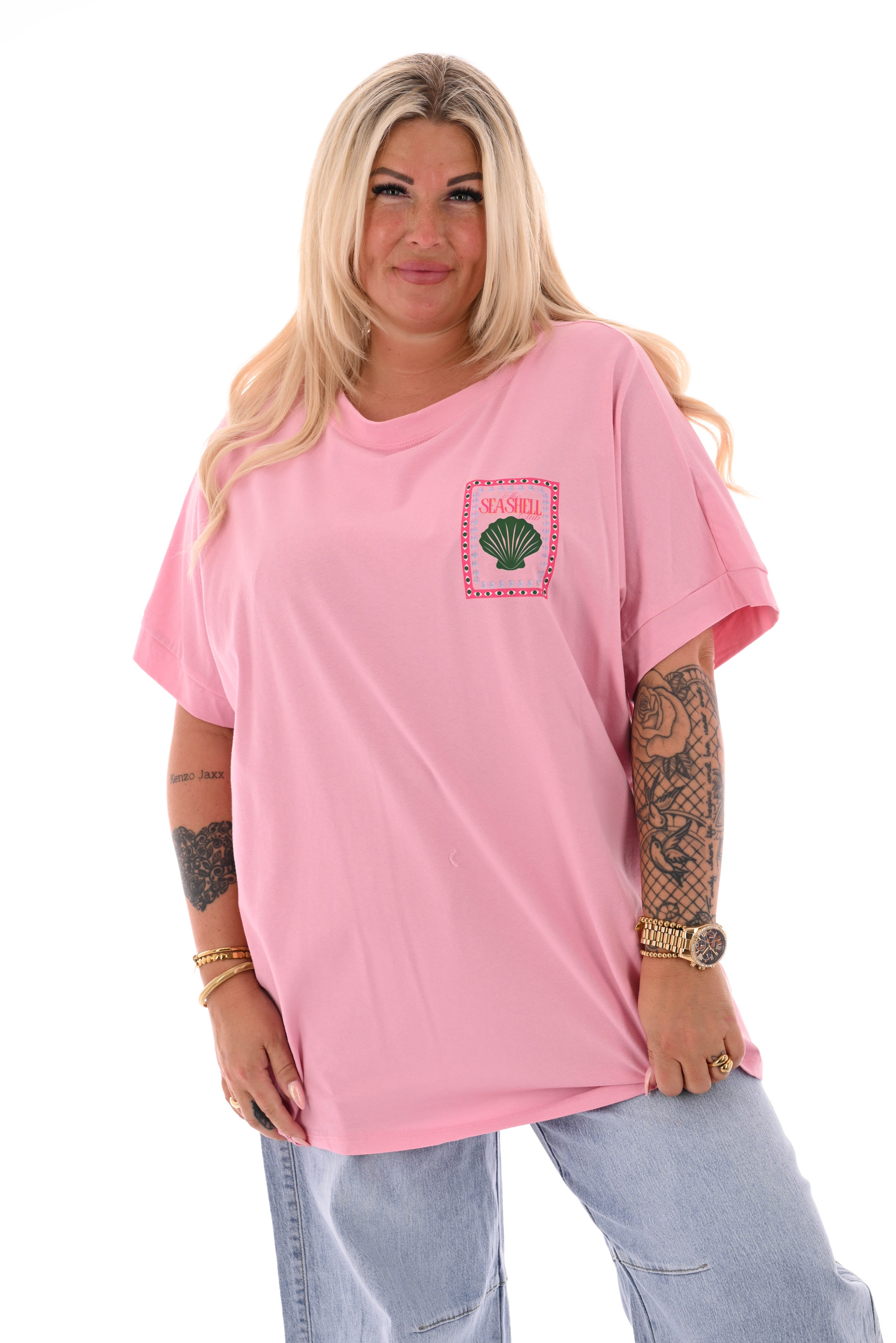 T-shirt seashells lichtroze