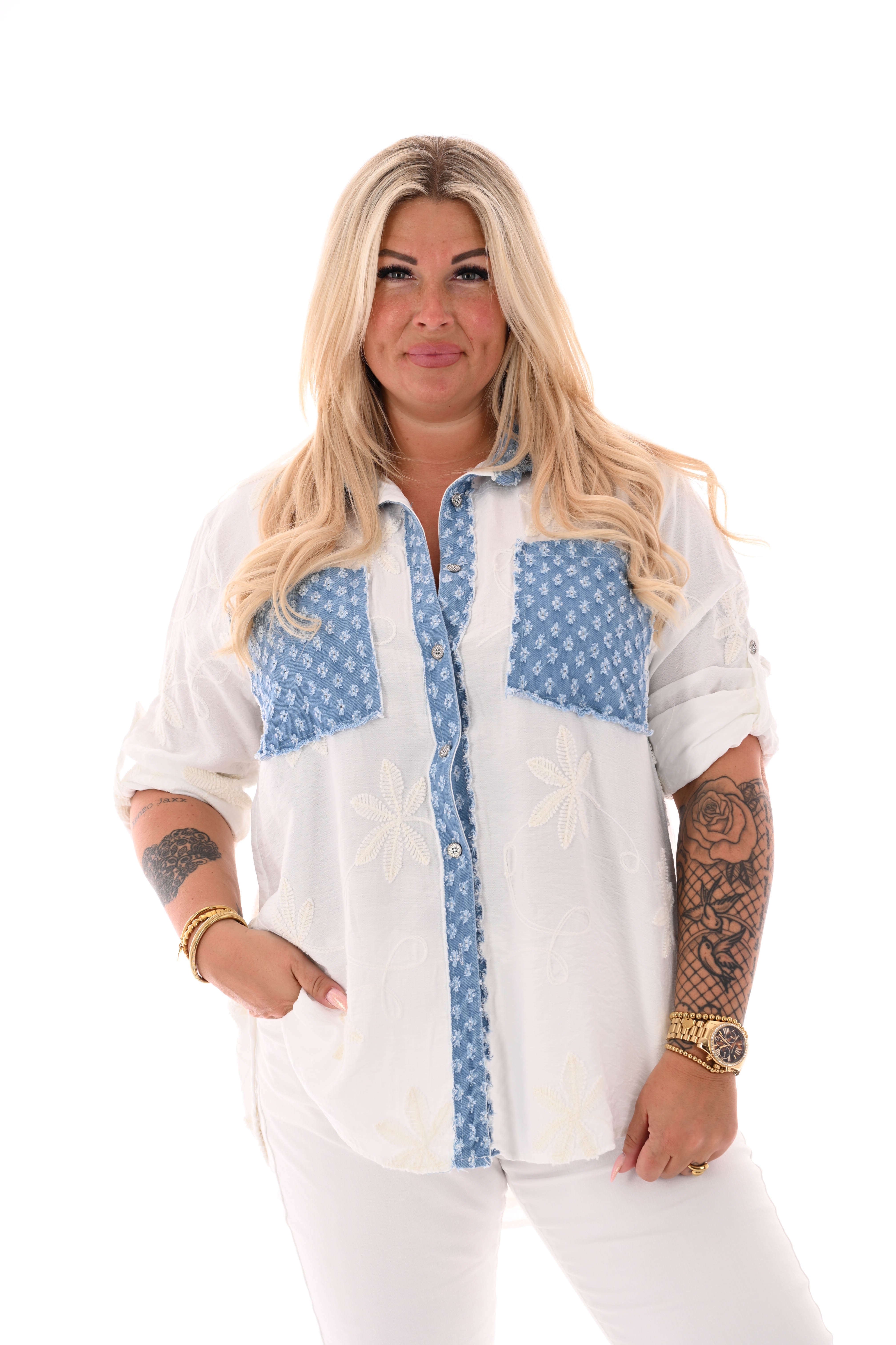 Oversized blouse denim details wit