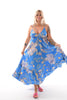Lange jurk spaghetti roezel bloem groot kobaltblauw