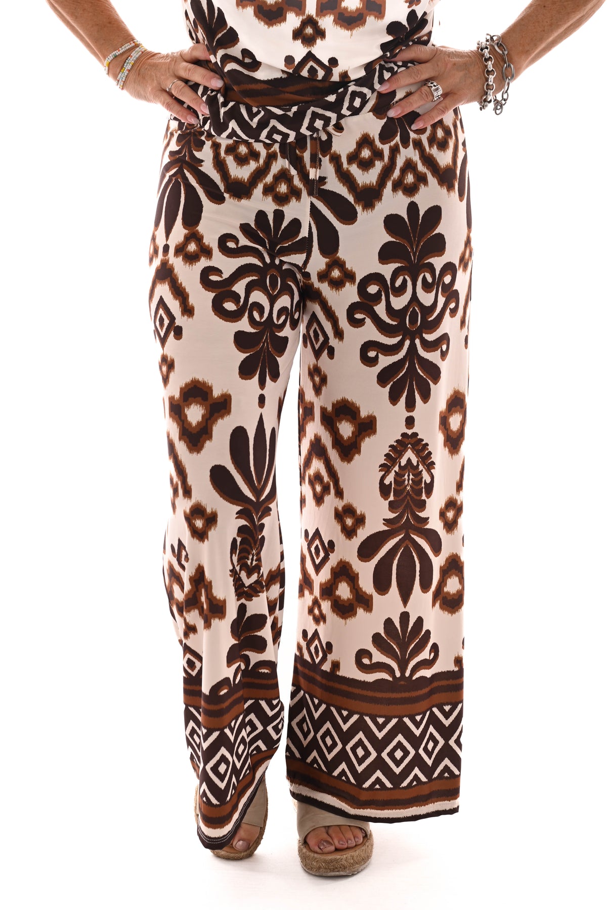 Tweedelig set waterval top ruit bruin