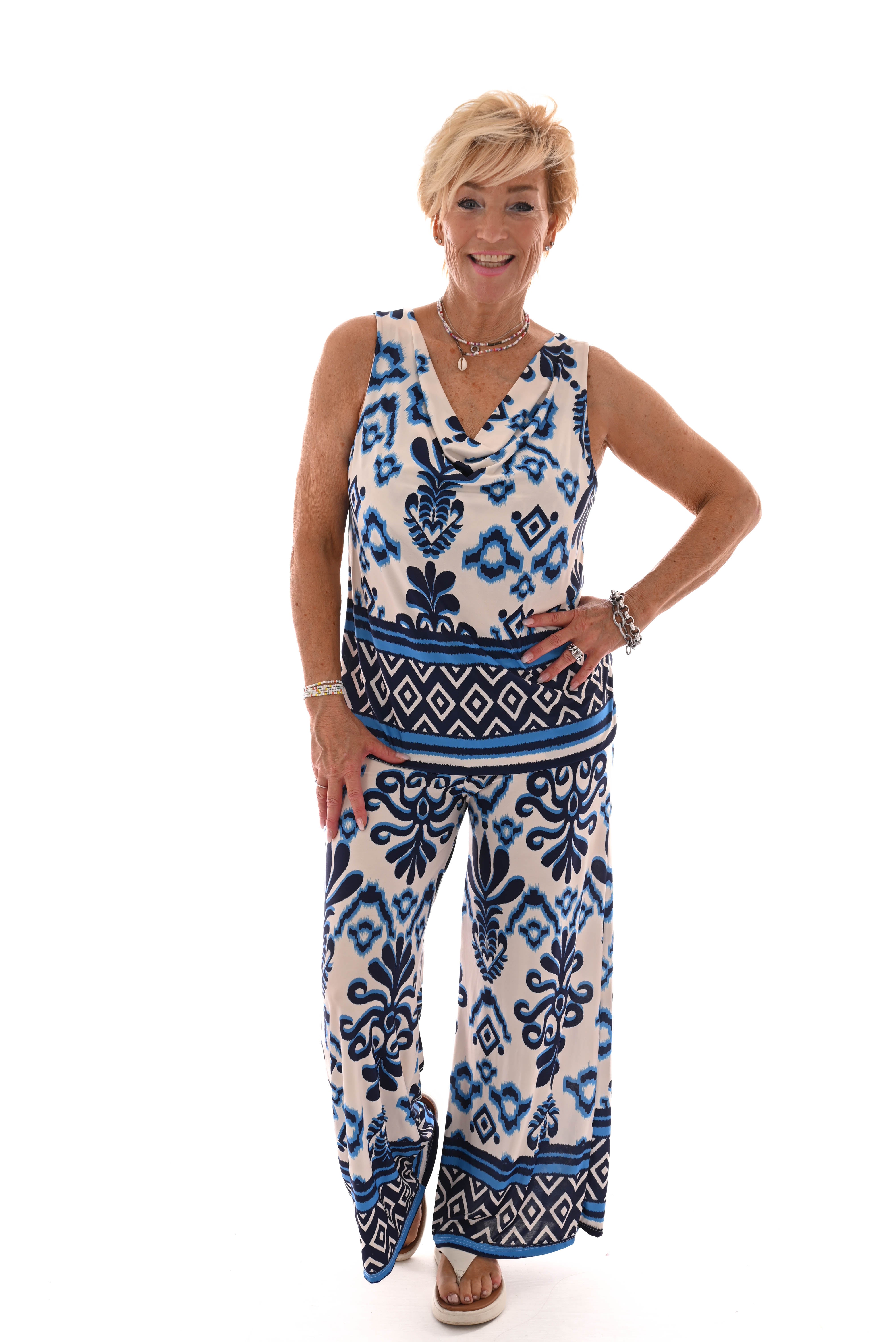 Tweedelig set waterval top ruit marineblauw