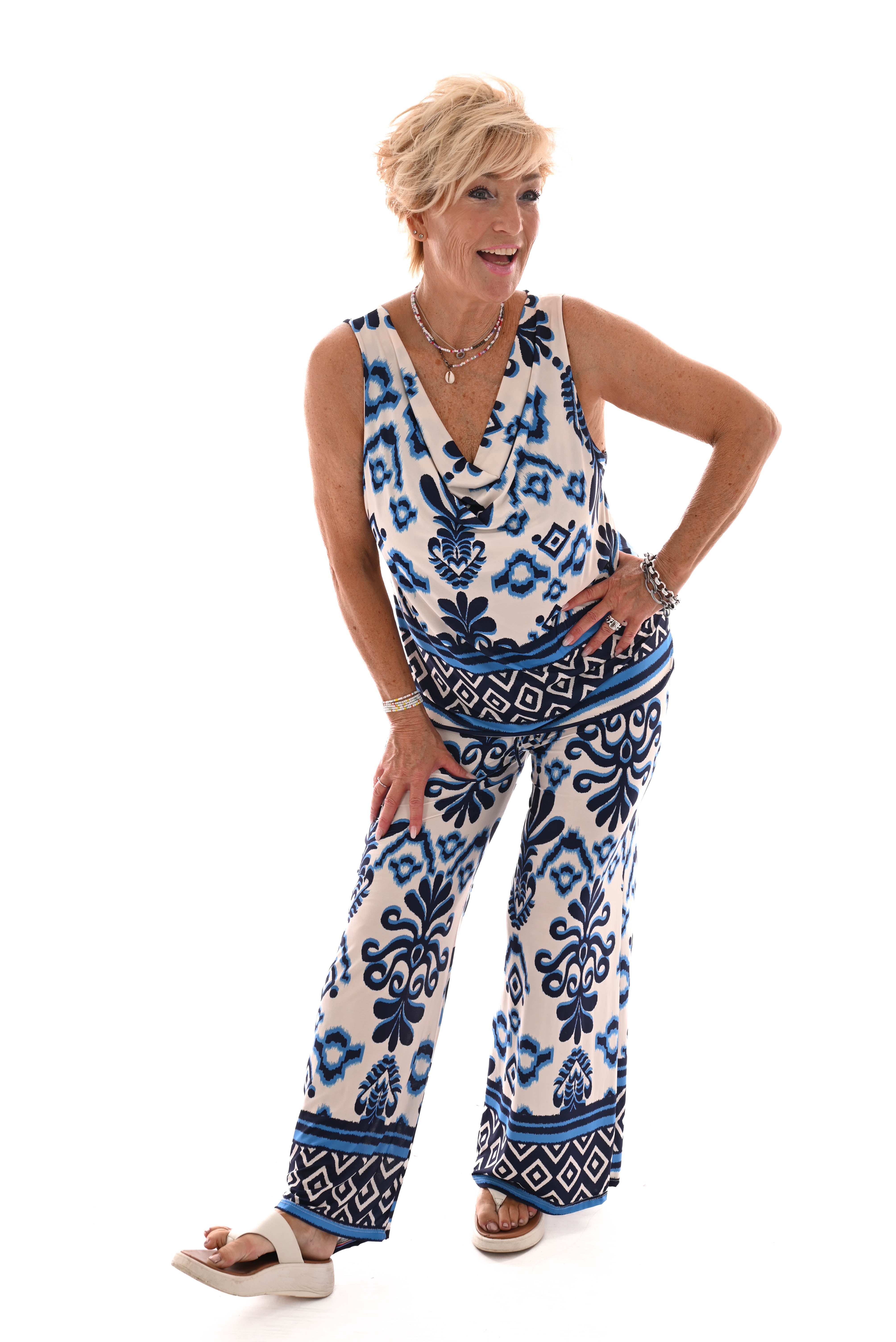 Tweedelig set waterval top ruit marineblauw