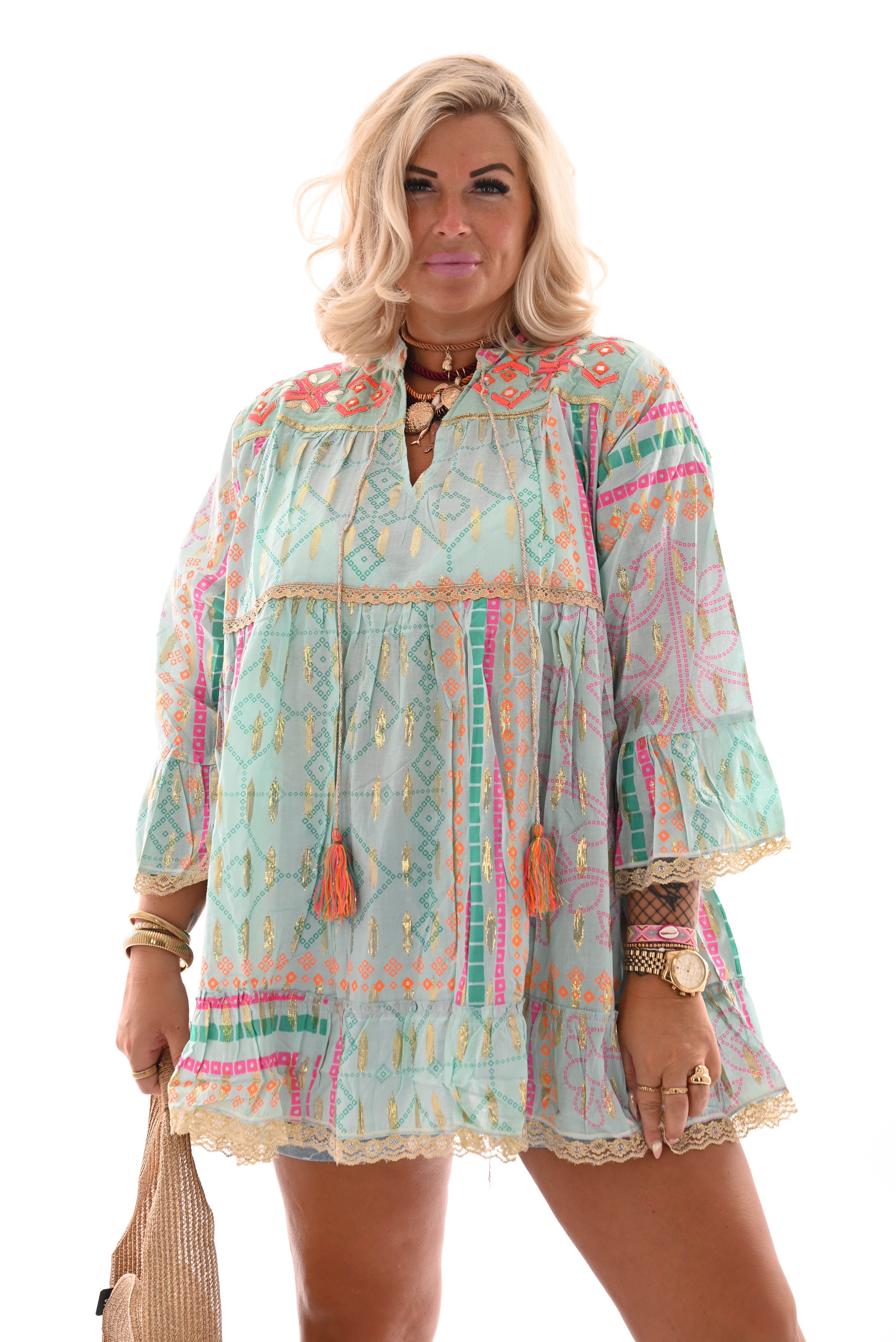 Tuniek aztec tekens lichtblauw