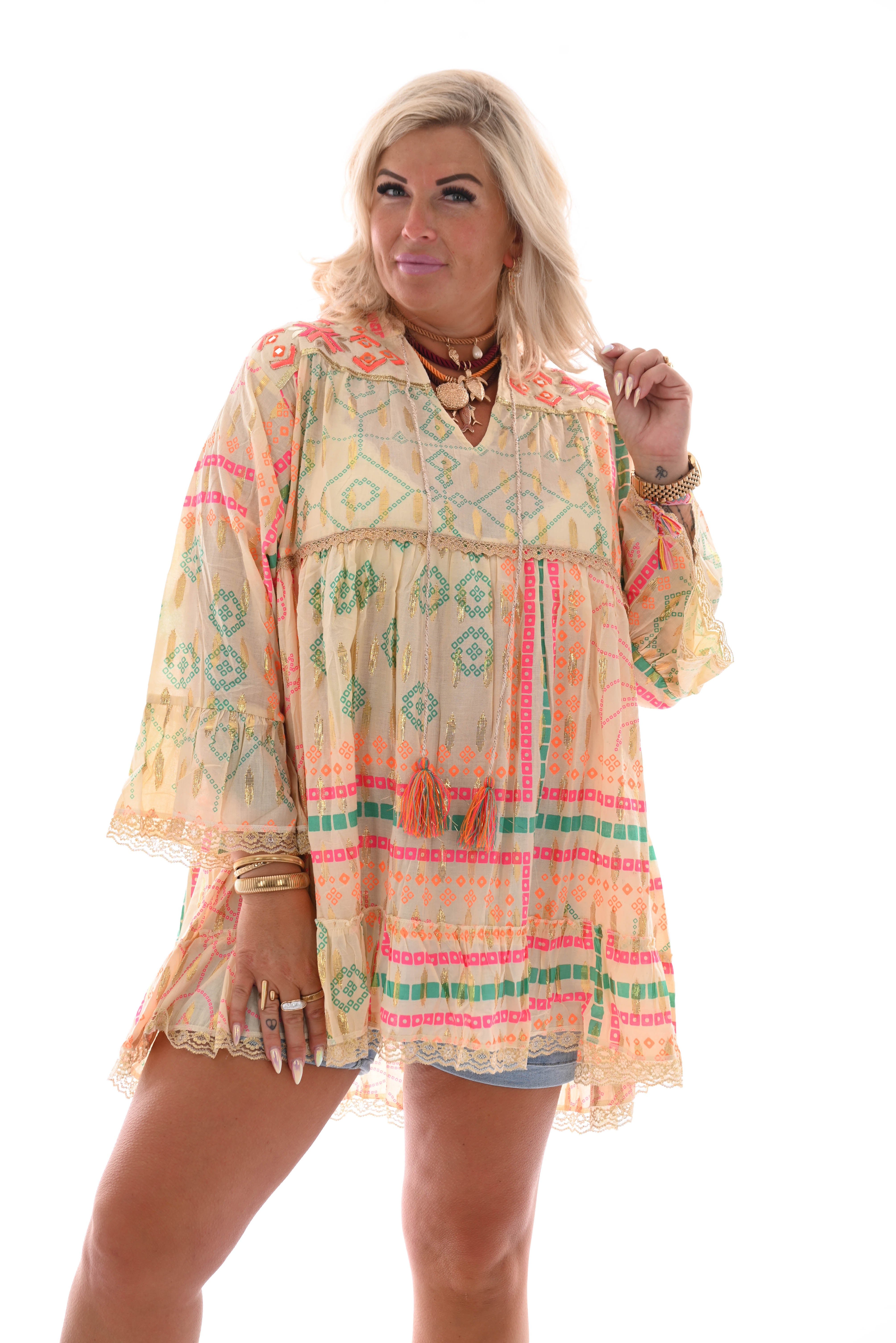 Tuniek aztec tekens creme