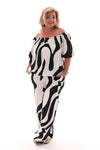 Tweedelig set off-shoulder top abstract roomwit/zwart