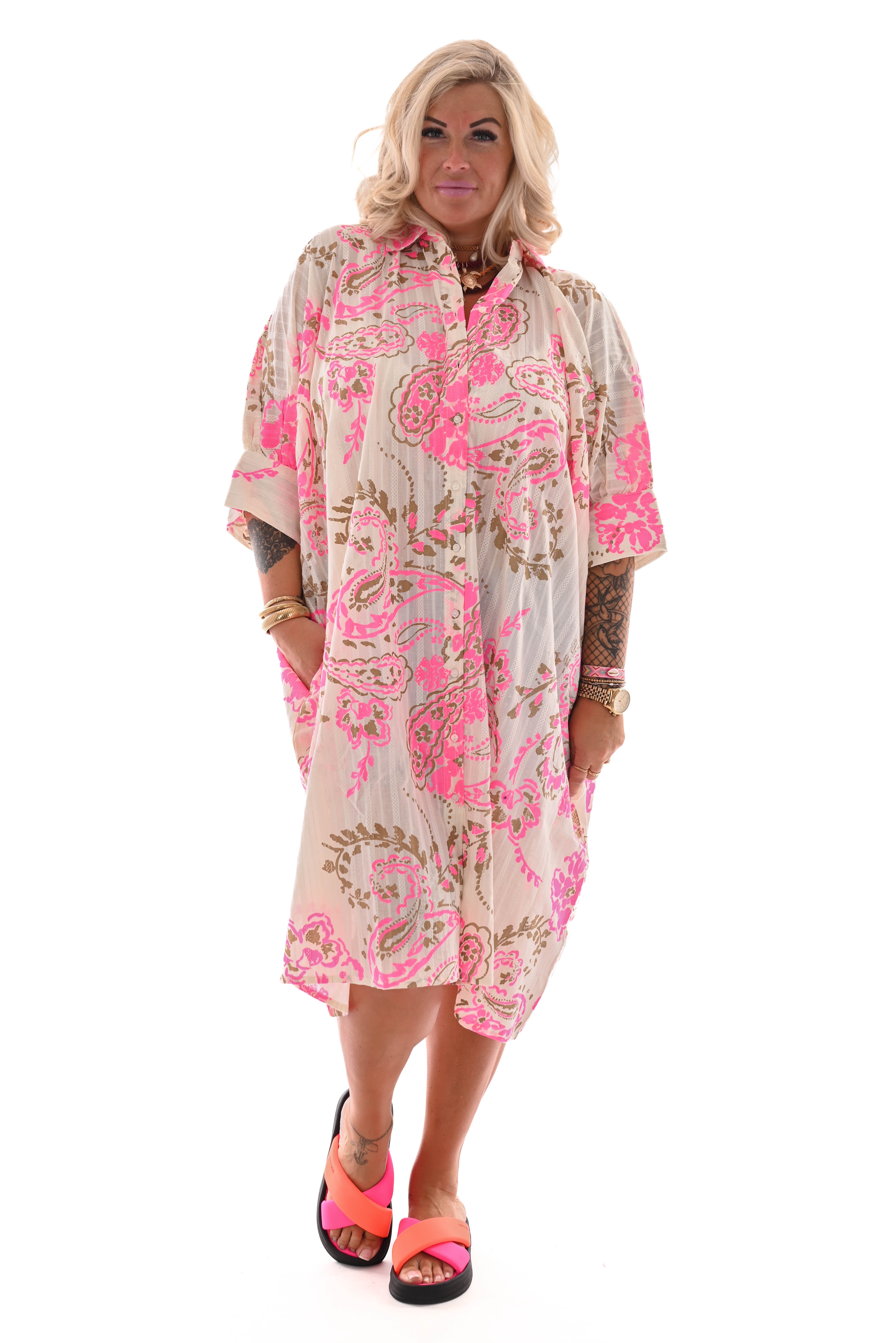 Lange blouse paisley print roomwit/felroze