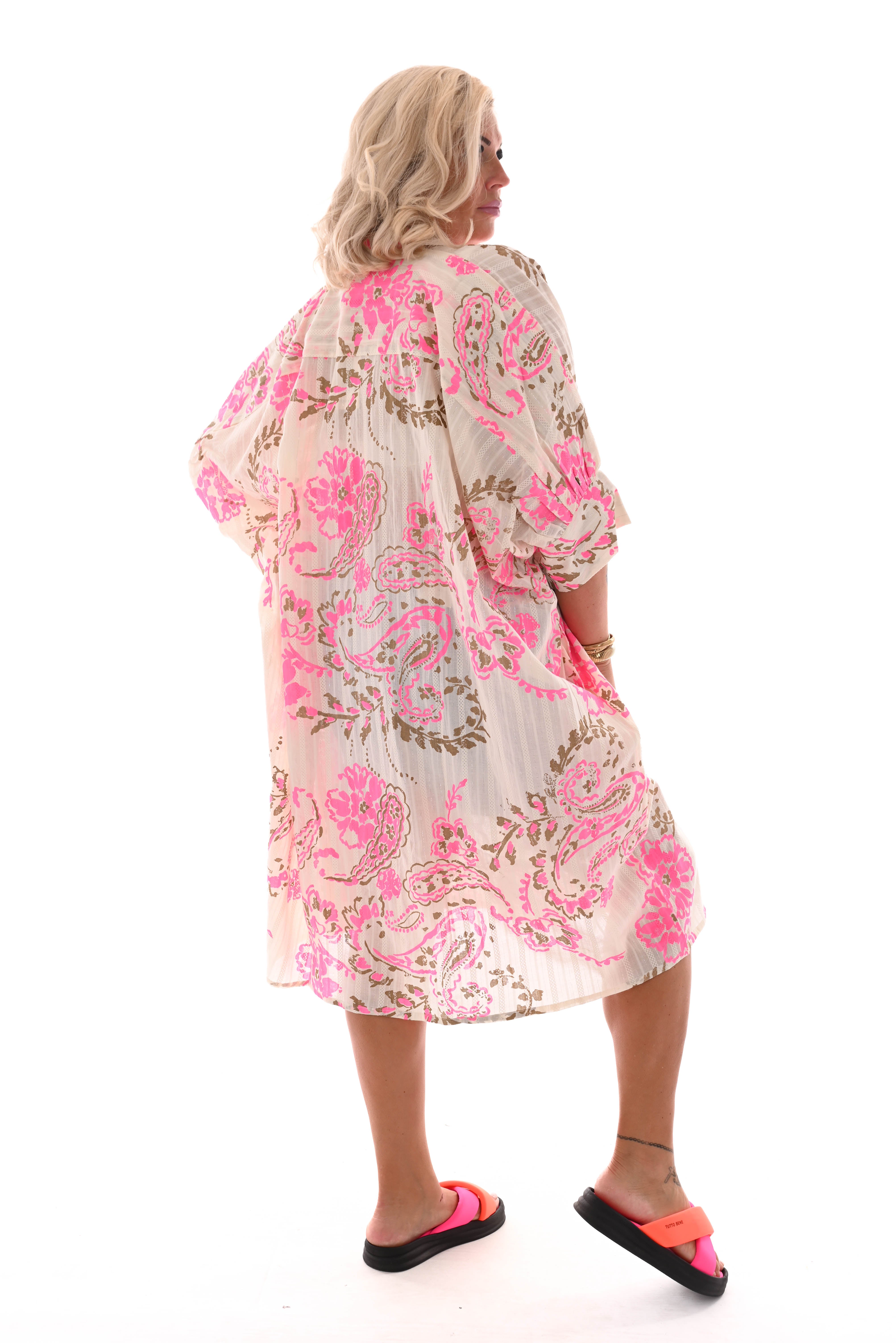 Lange blouse paisley print roomwit/felroze
