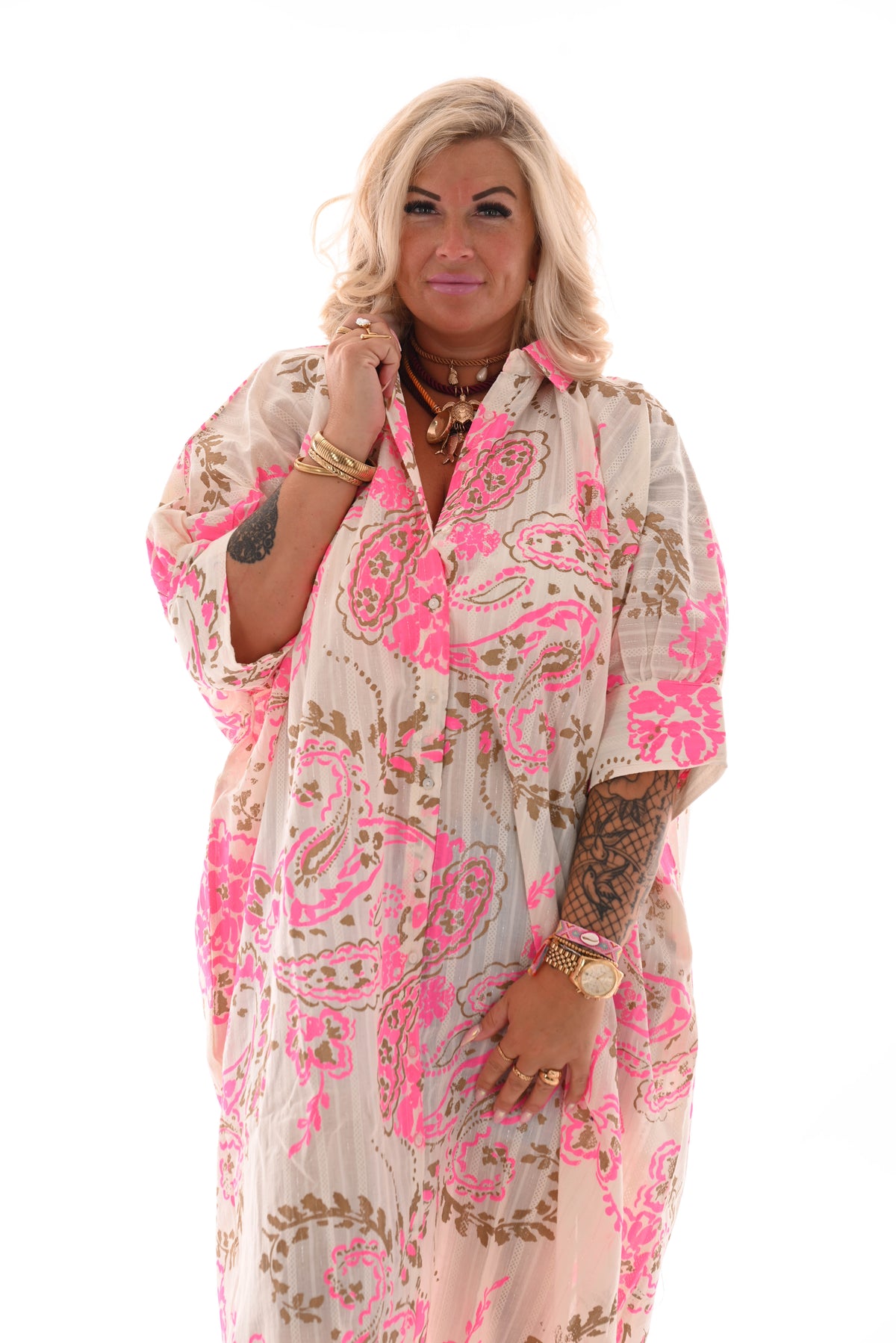 Lange blouse paisley print roomwit/felroze