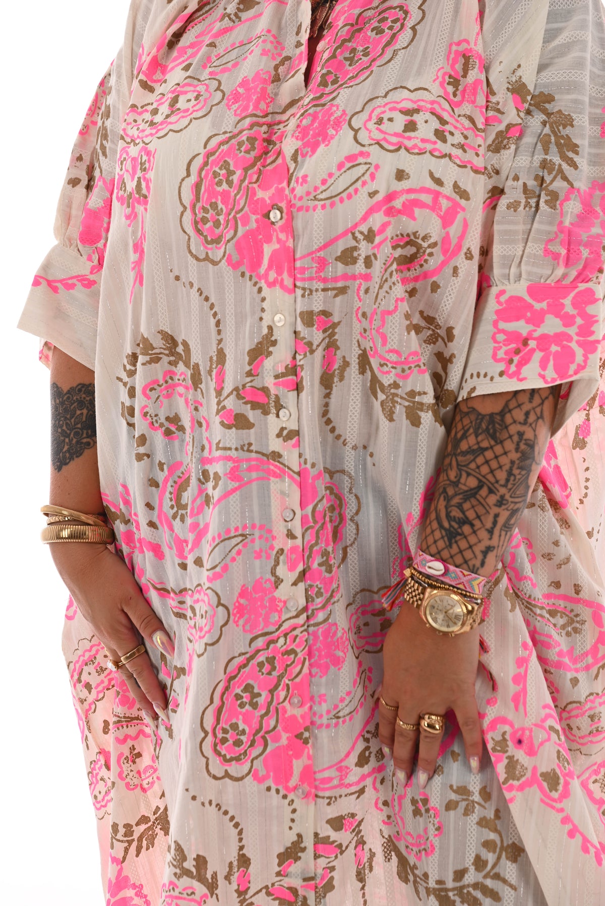 Lange blouse paisley print roomwit/felroze