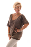 Top v-hals lurex korte mouwen bruin