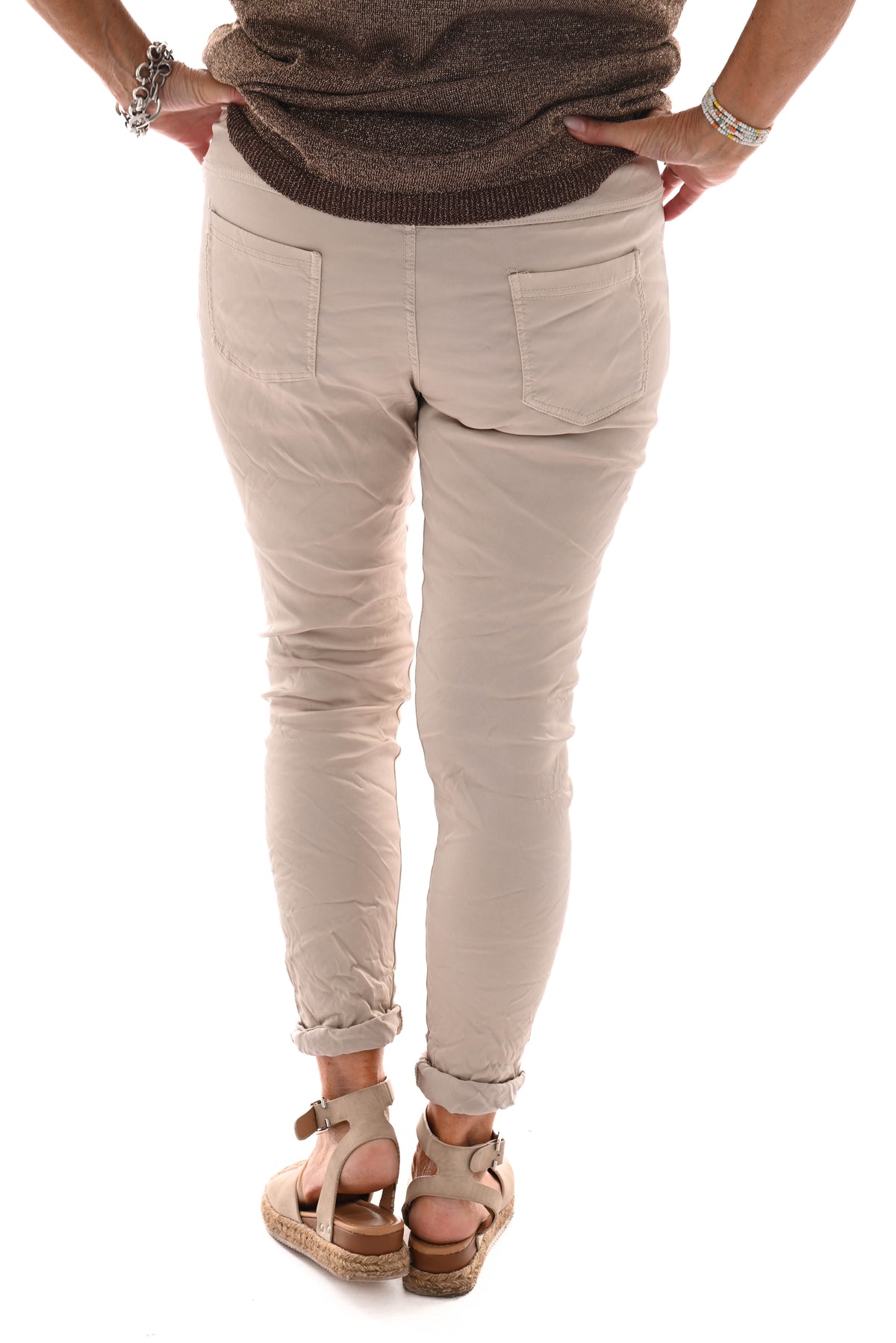 Stretchbroek silky uni beige