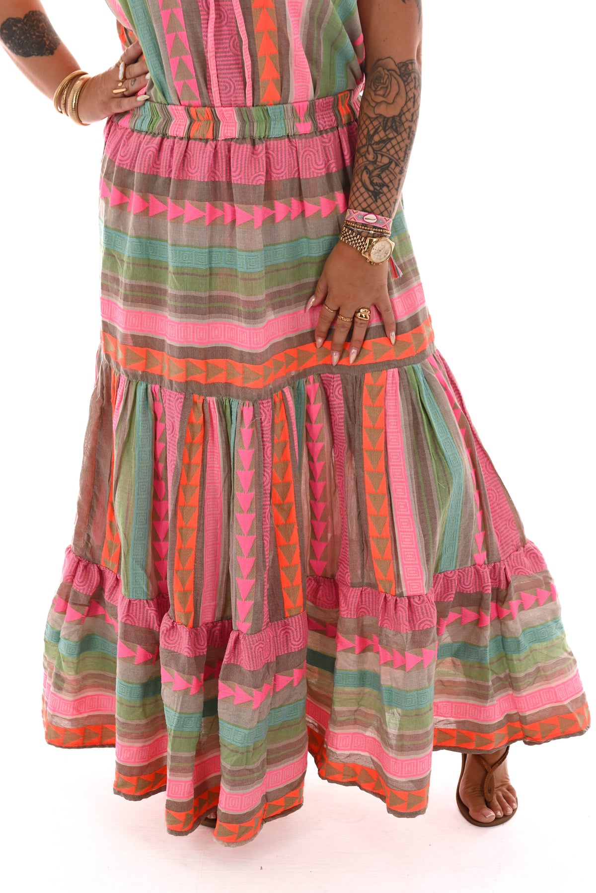 Tweedelig rok set aztec taupe/roze