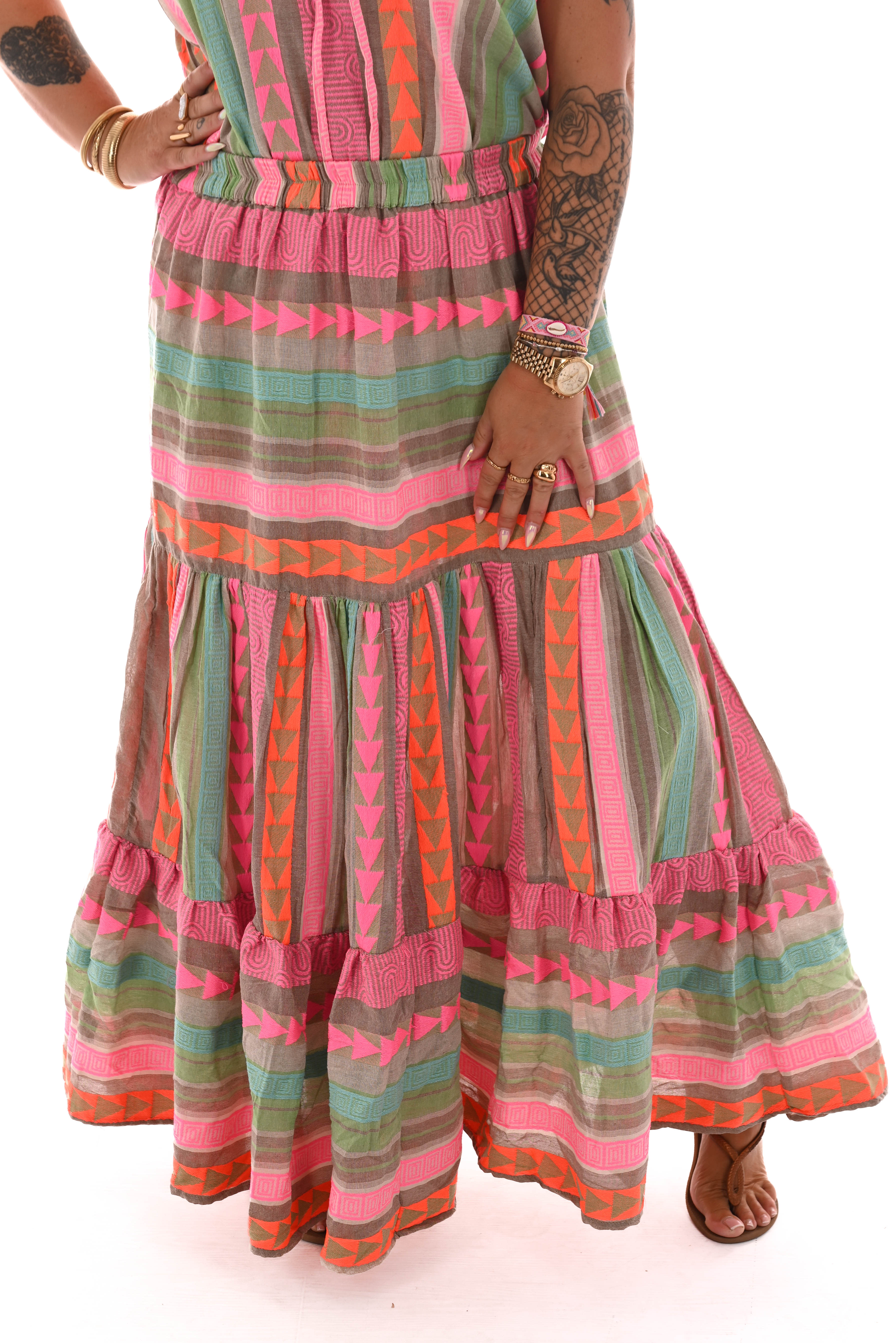 Tweedelig rok set aztec taupe/roze