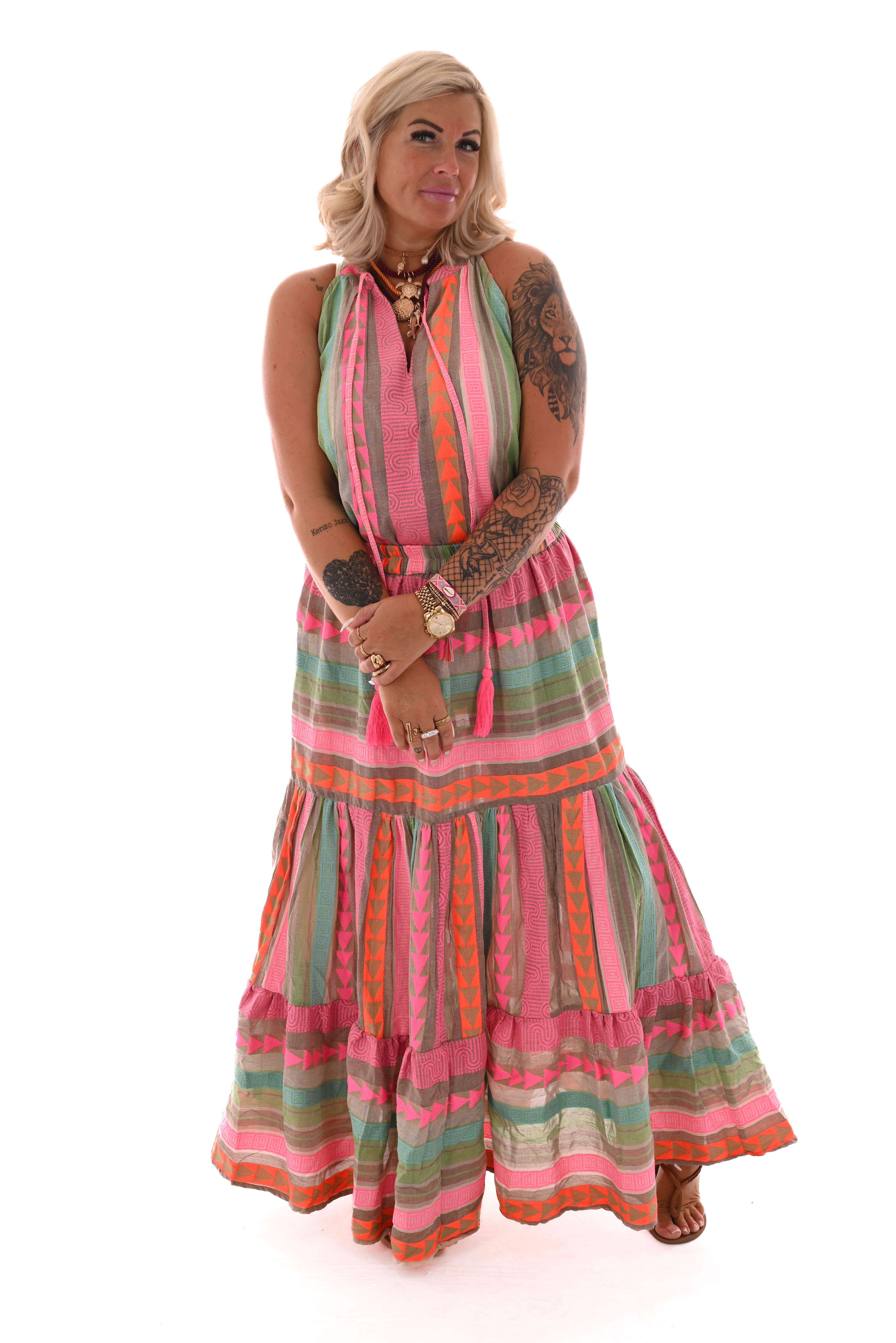 Tweedelig rok set aztec taupe/roze