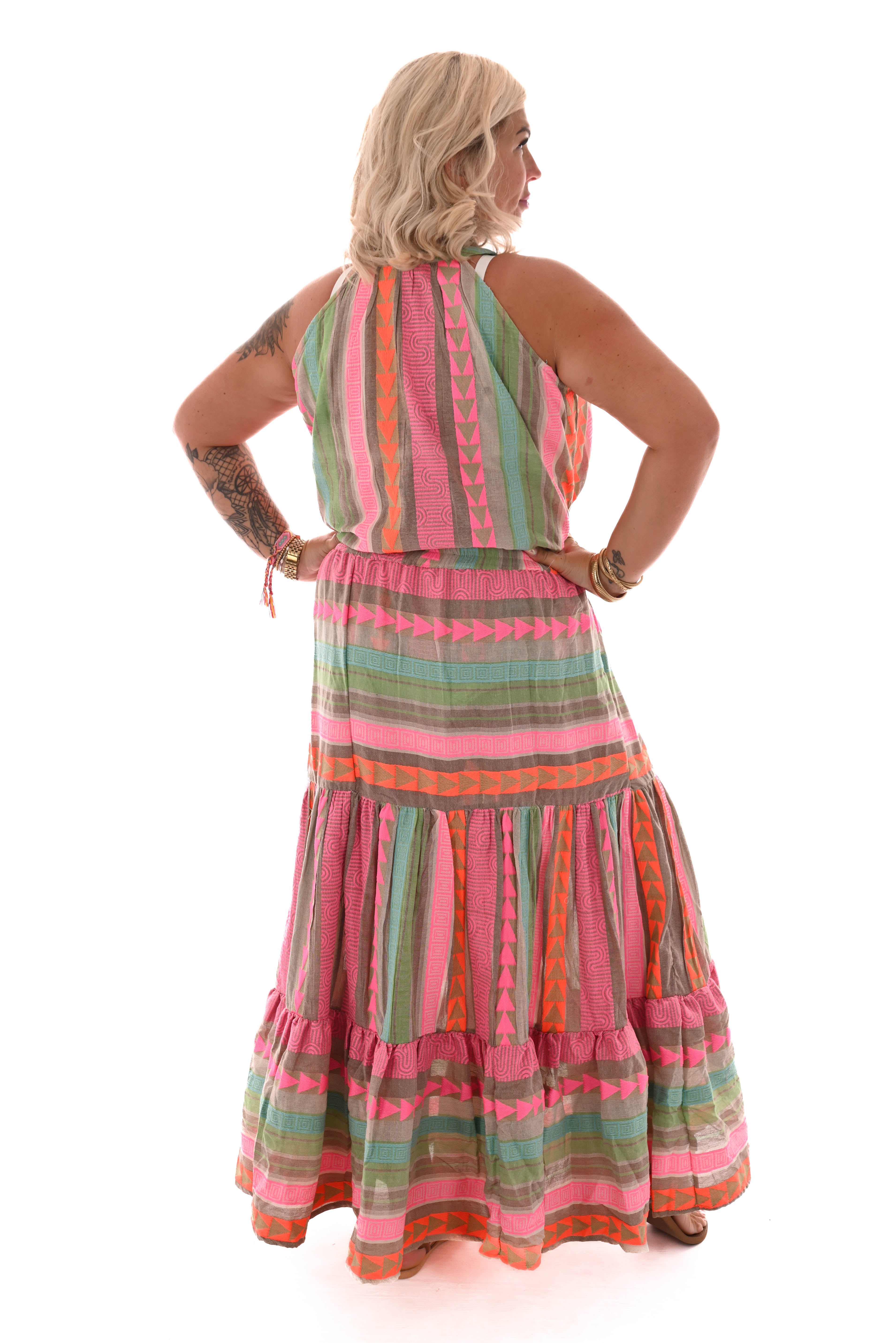 Tweedelig rok set aztec taupe/roze