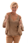 Vest met top set v-hals lurex goud