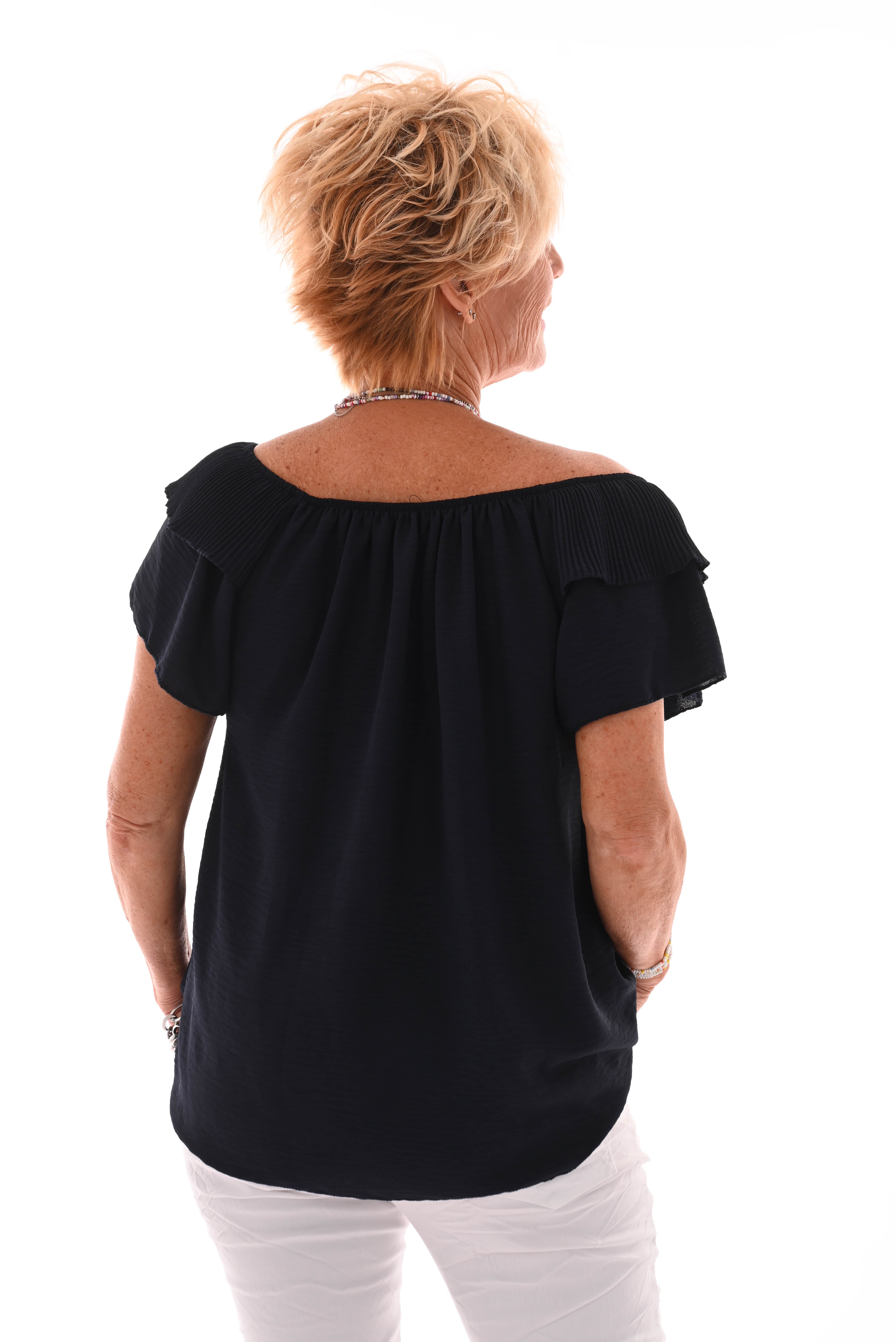 Top geplooide kraag uni marineblauw