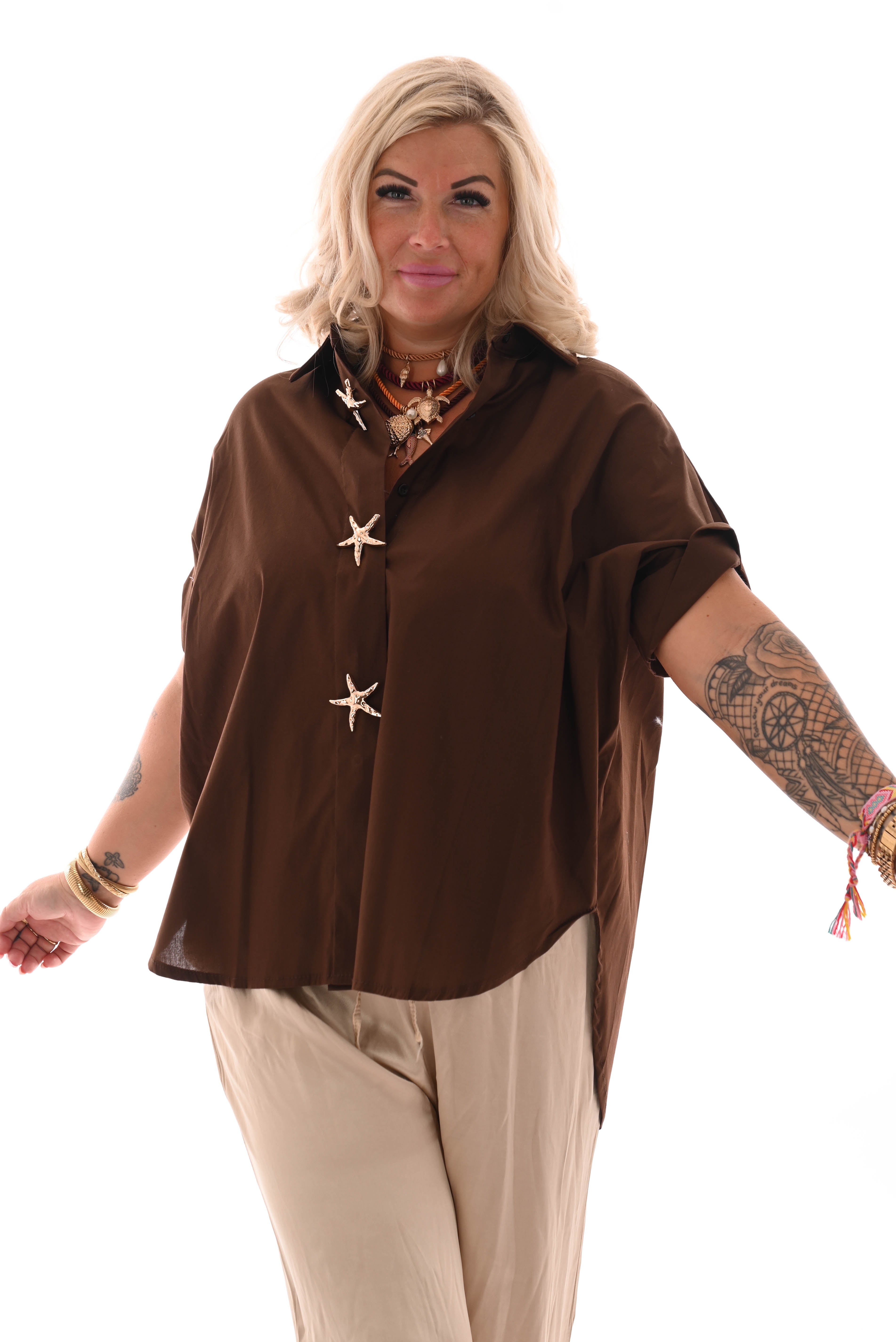 Blouse zeesterren knopen bruin