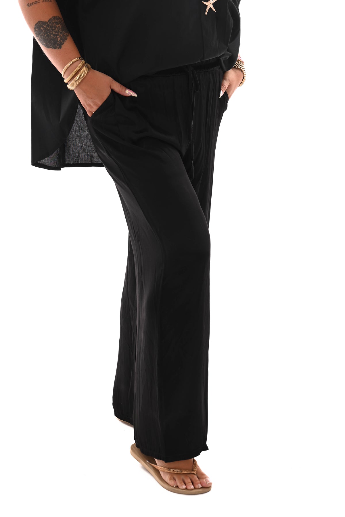 Wijde broek silky zwart