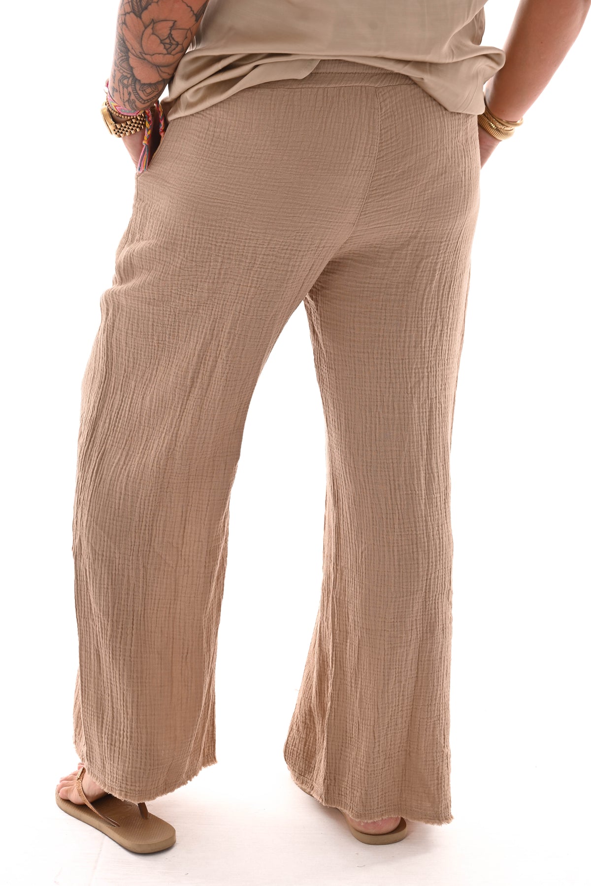 Wijde broek wafel uni camel