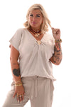Top silky gouden detail beige
