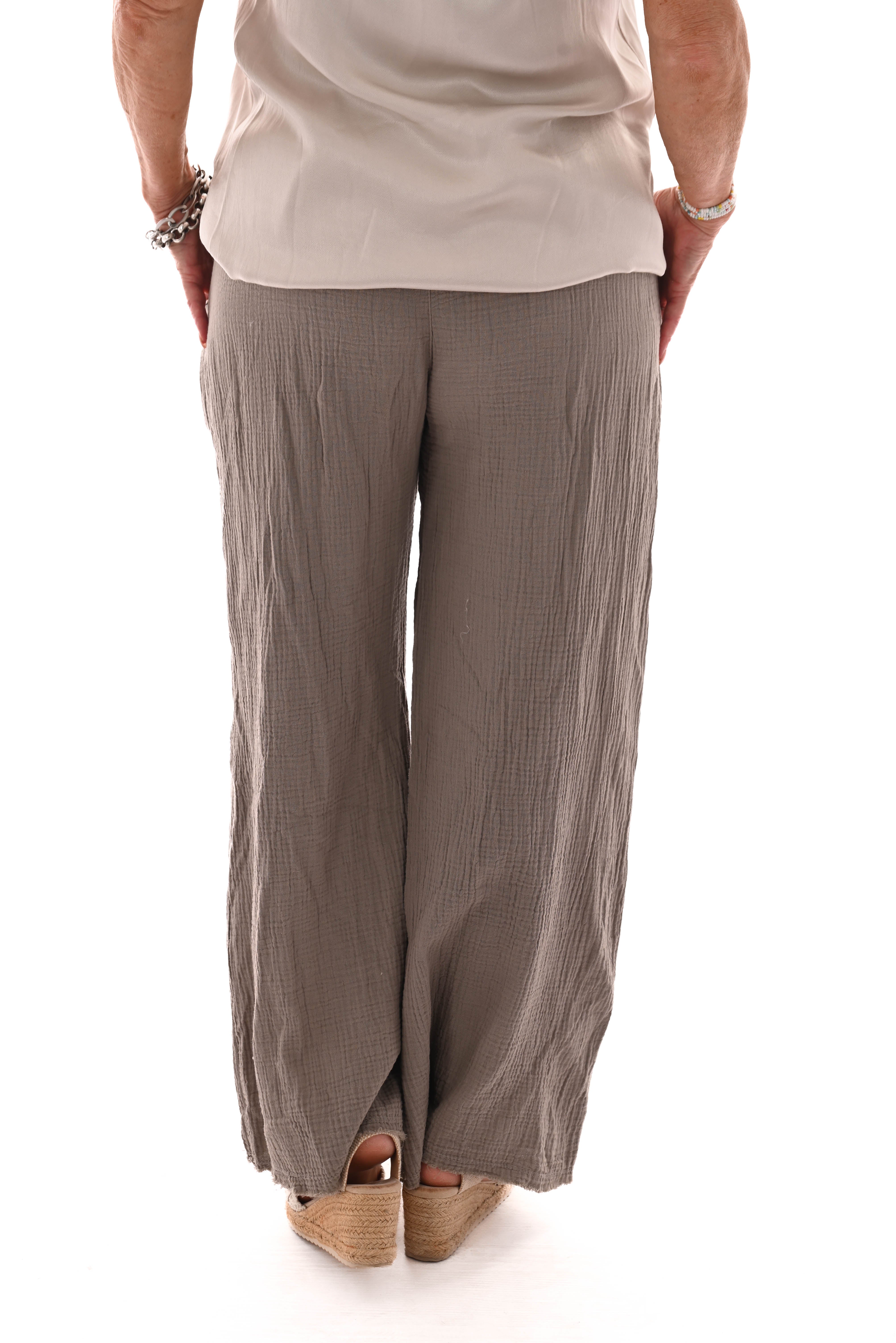 Wijde broek wafel uni taupe
