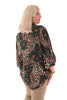 Blouse met bloem panter legergroen