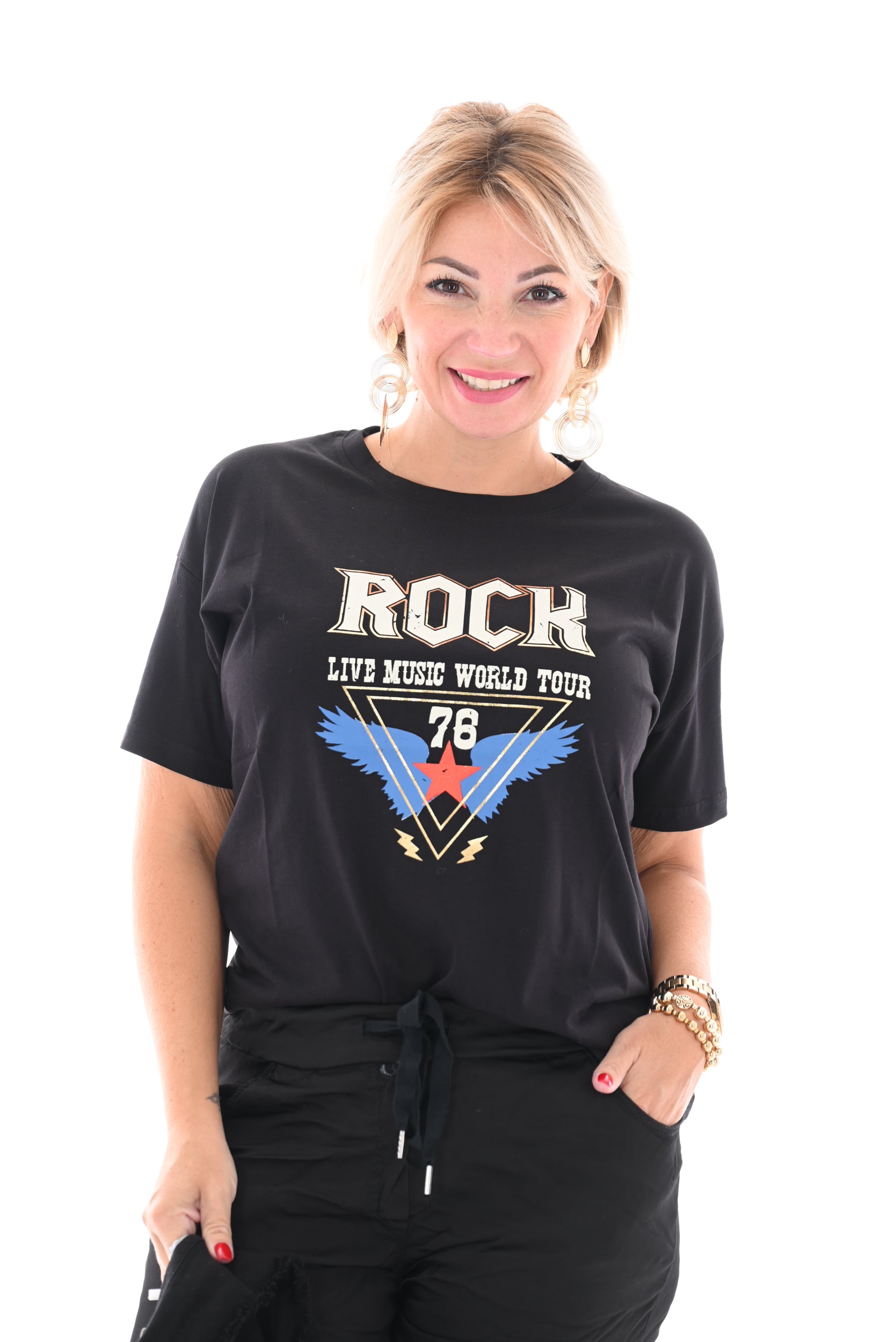 T-shirt vleugels Rock zwart