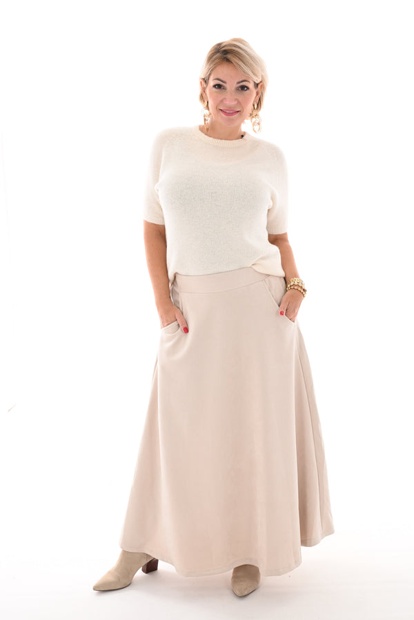 Lange rok suedine look creme