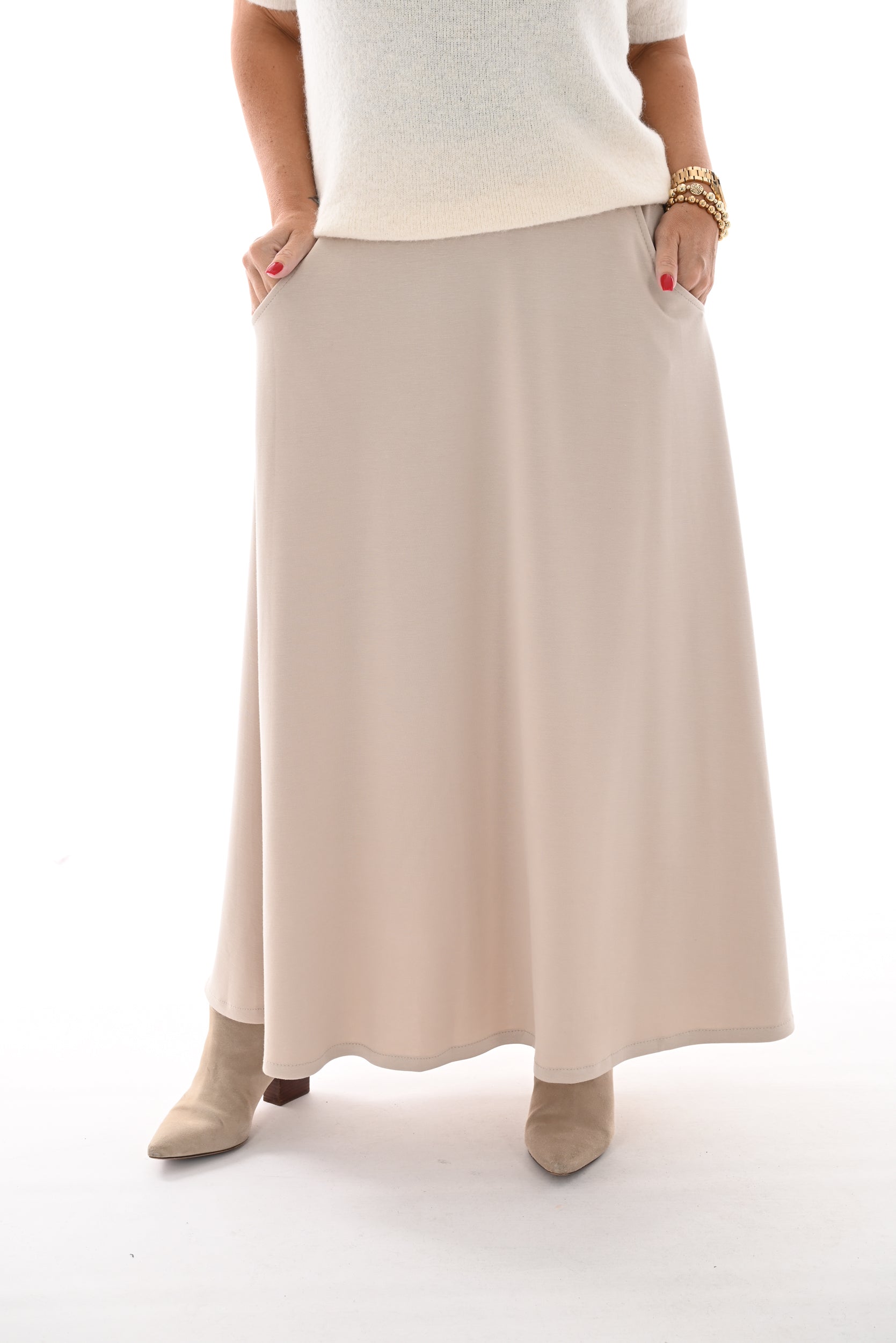 Lange rok jogging stof beige