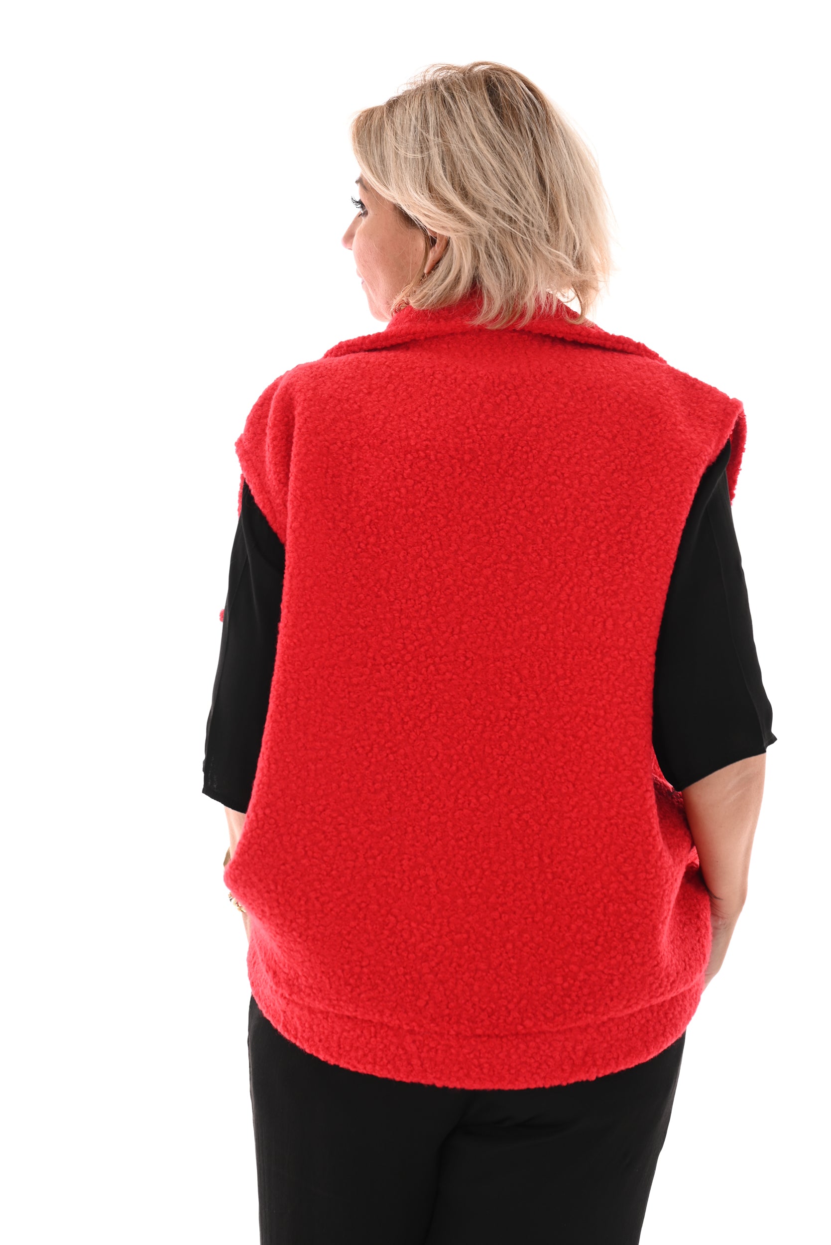 Teddy gilet borstzak met knoop rood