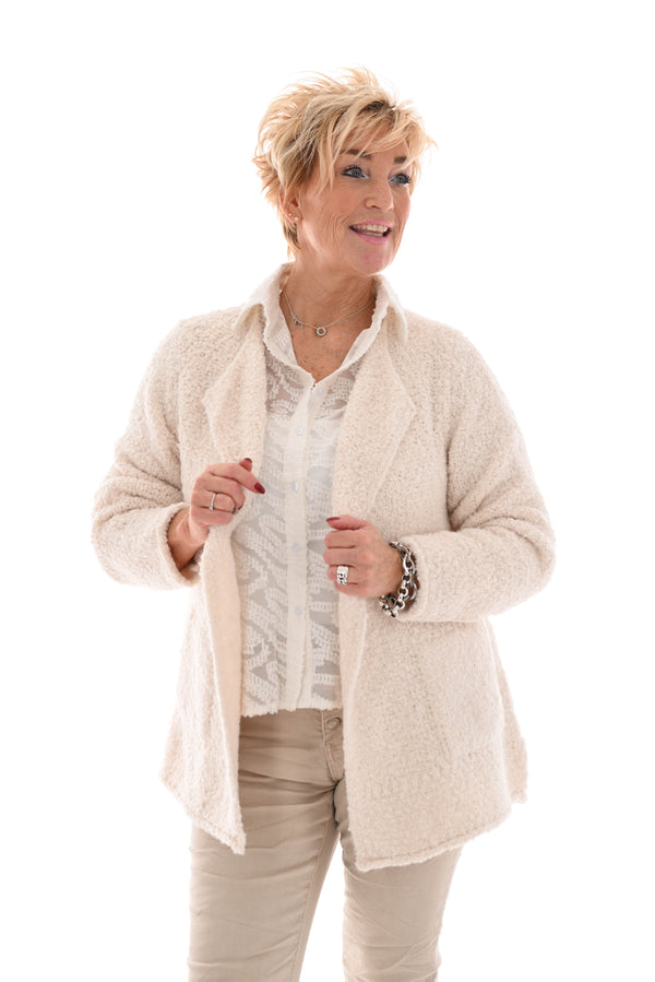 Kort boucle vest creme