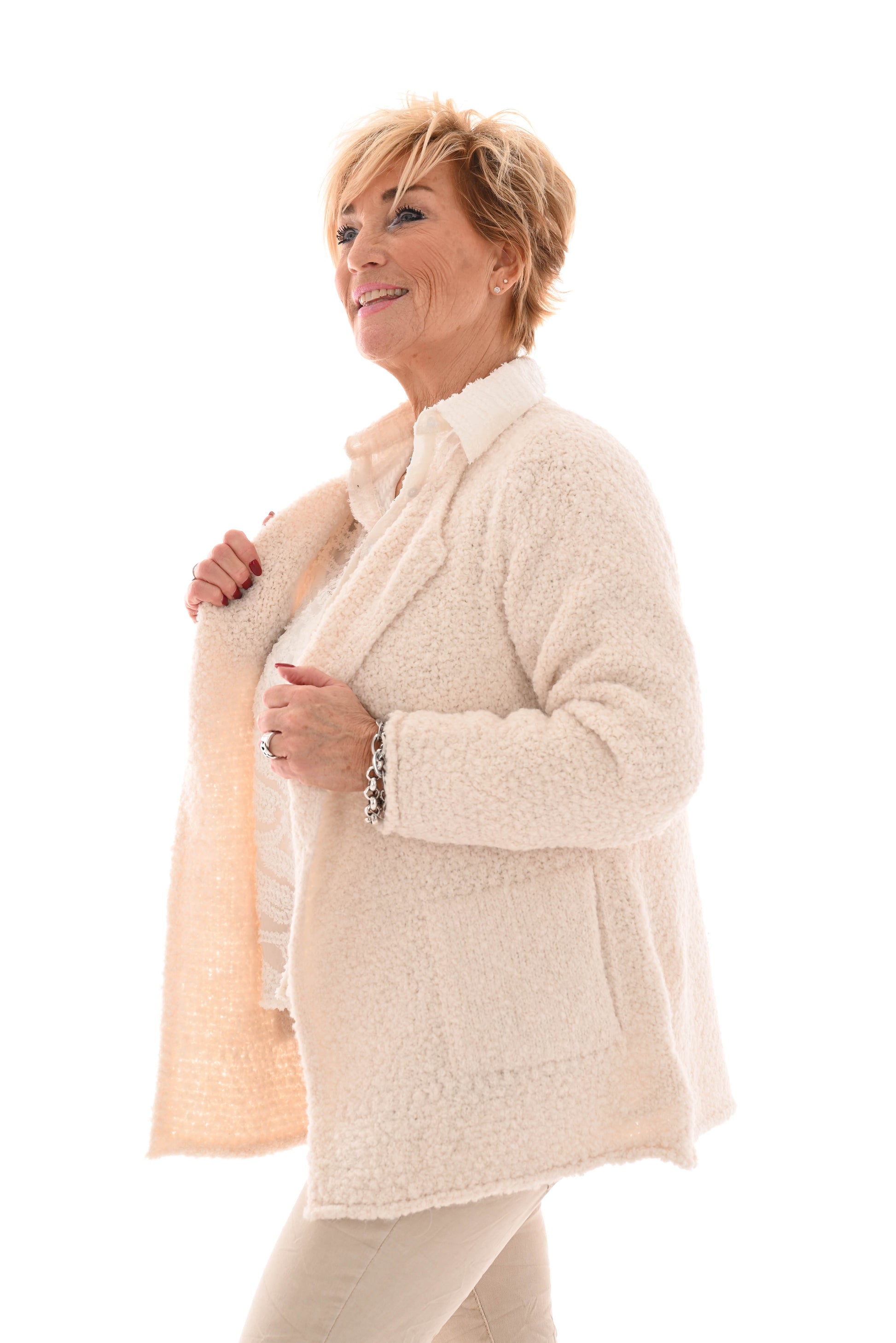 Kort boucle vest creme