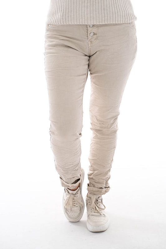 Karostar jeans beige baggy fit met knopen