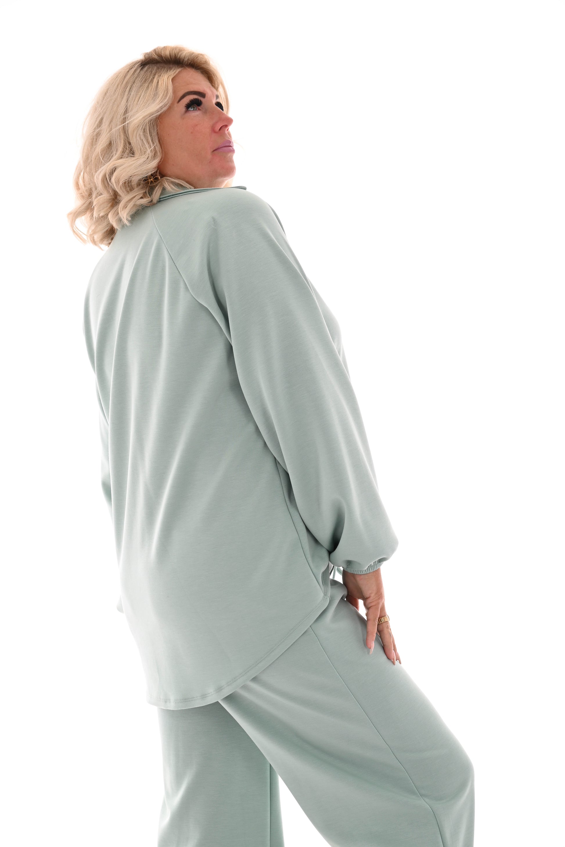 Tweedelig comfy pak met kraag lichtgroen