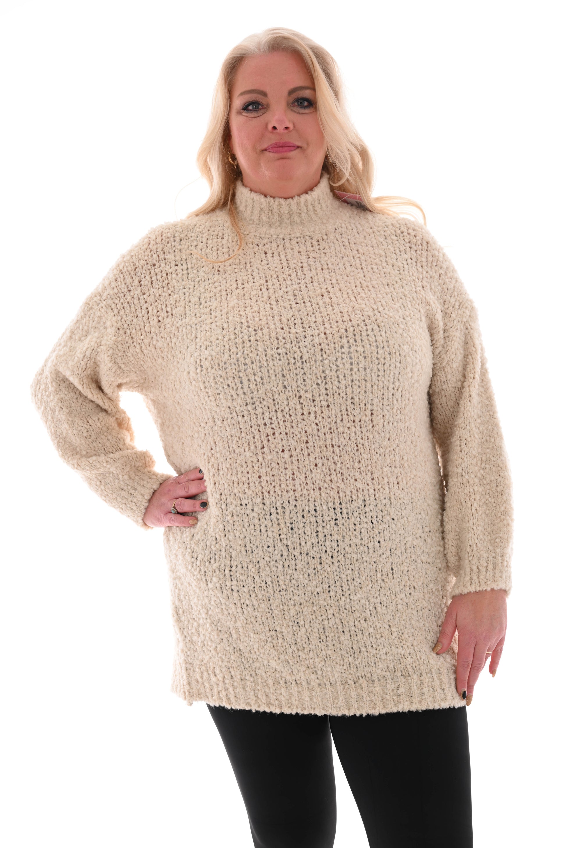 Half lange boucle trui beige