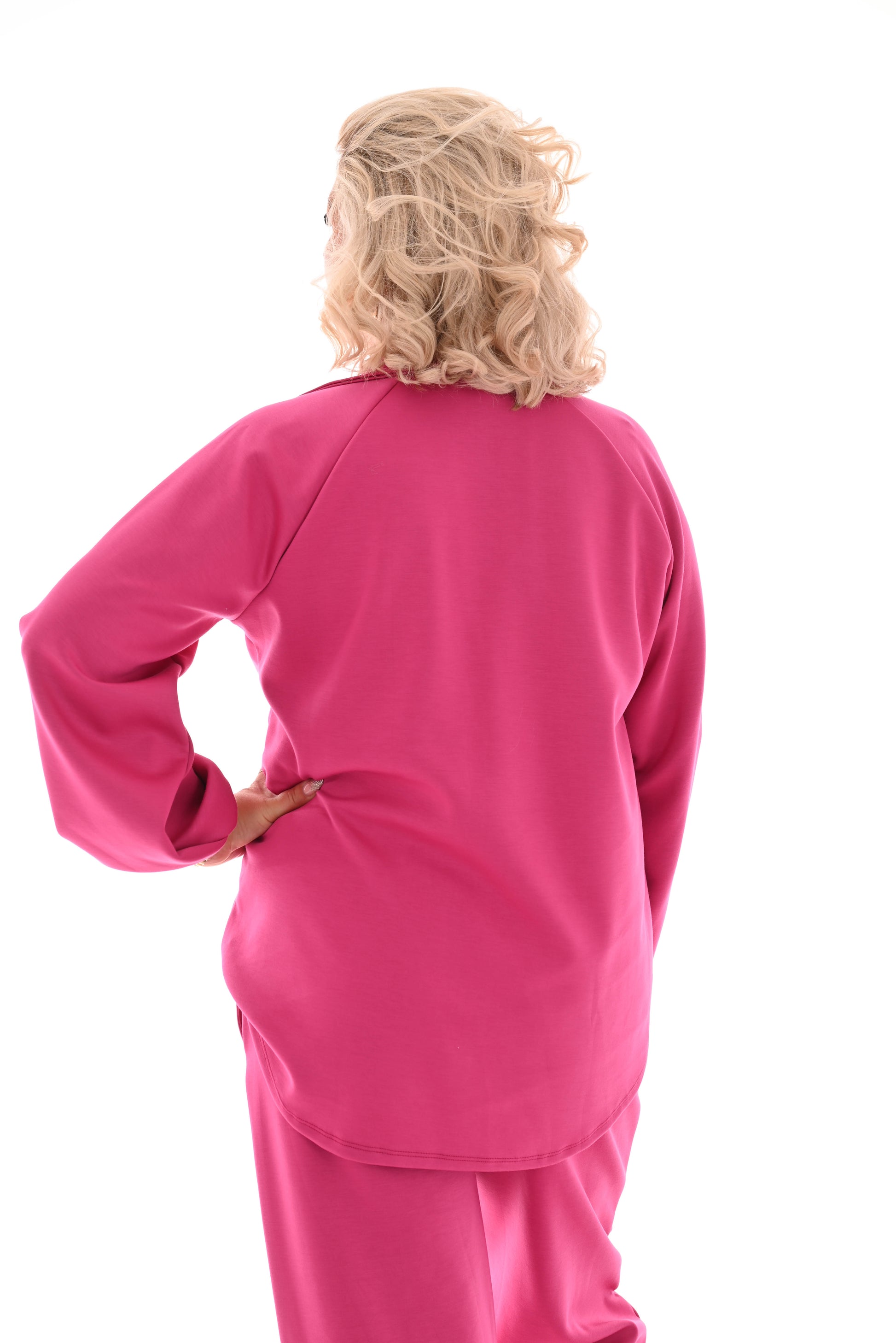 Tweedelig comfy pak met kraag fuchsia