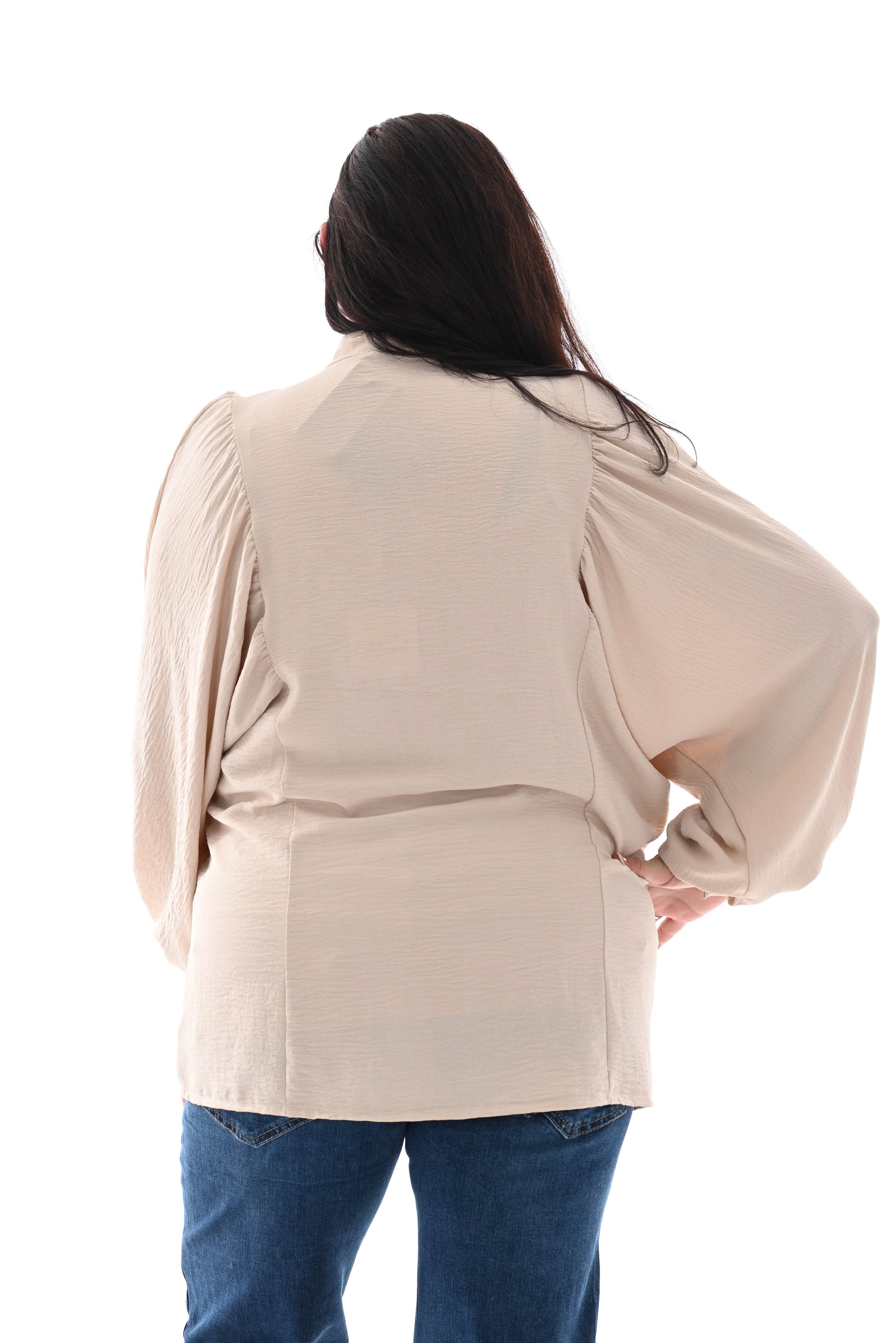 Blouse volante mouwen beige