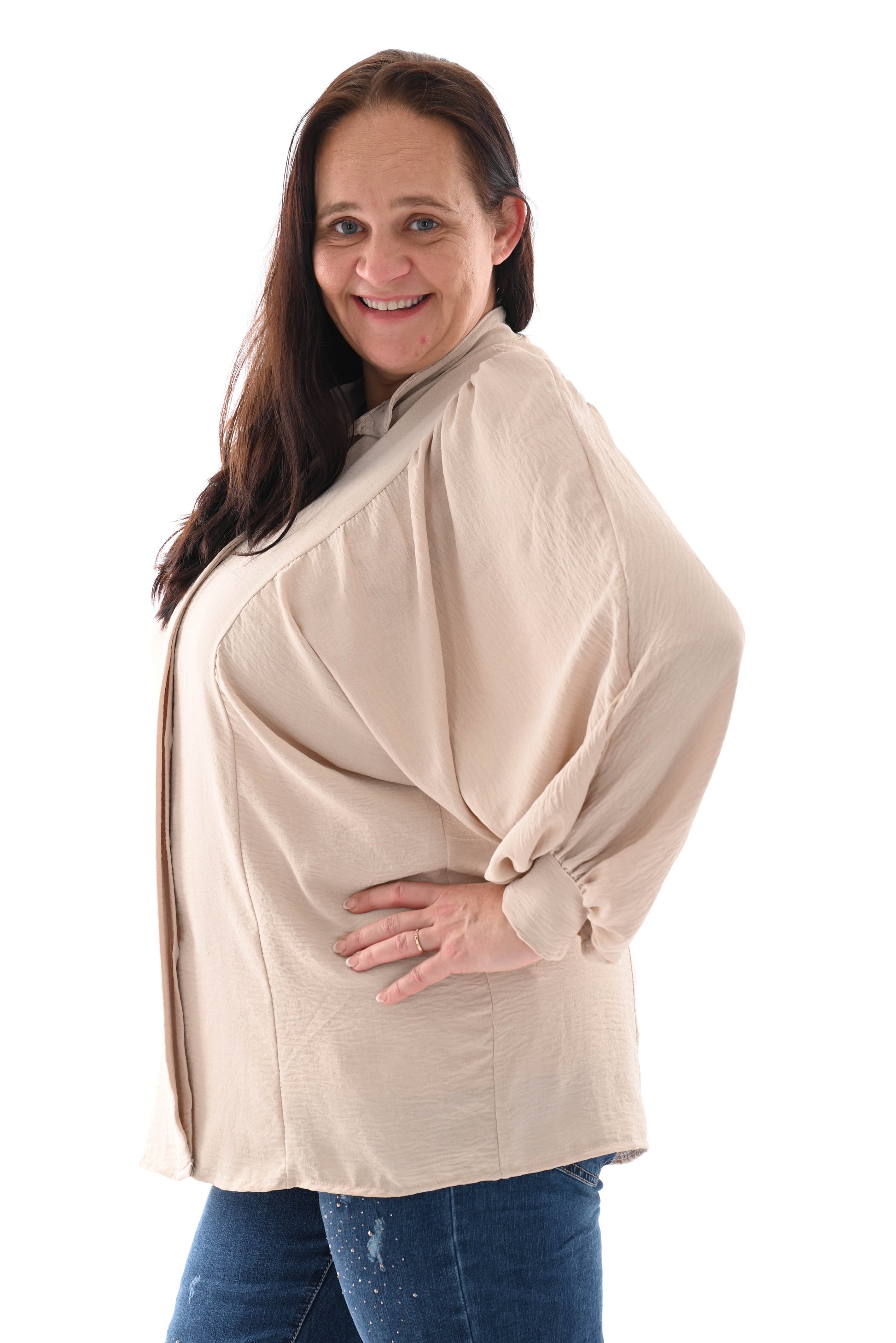 Blouse volante mouwen beige