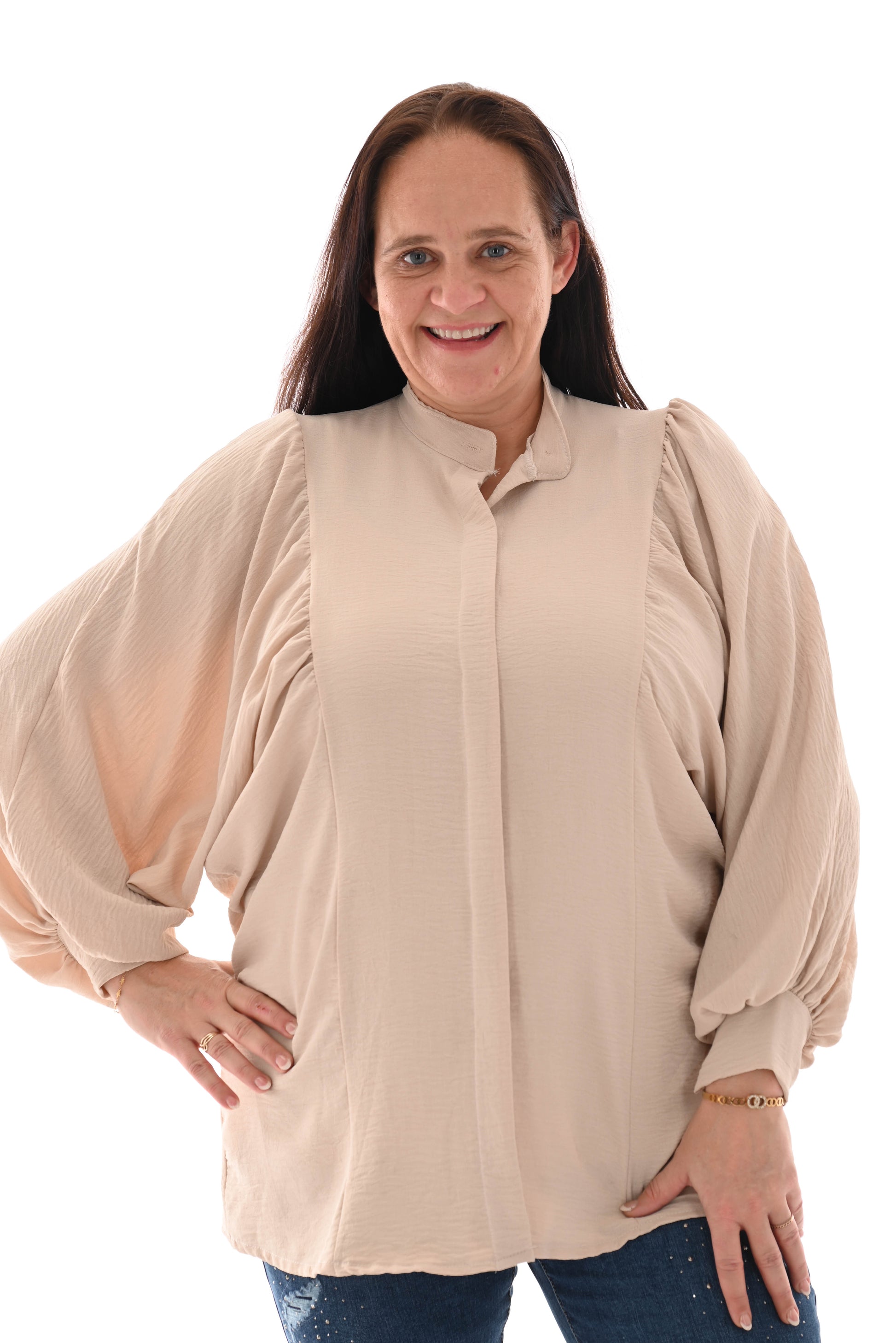 Blouse volante mouwen beige