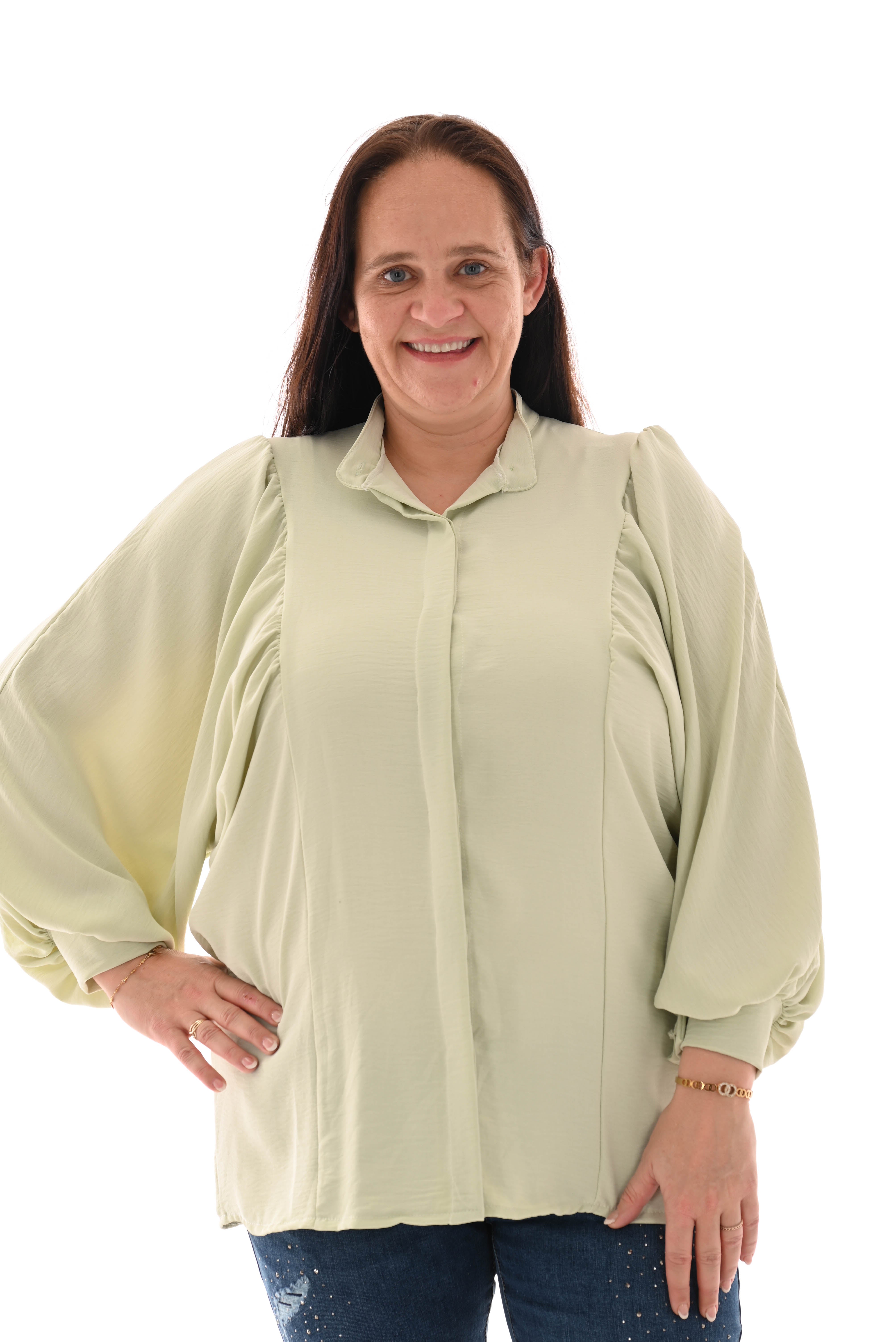 Blouse volante mouwen lichtgroen