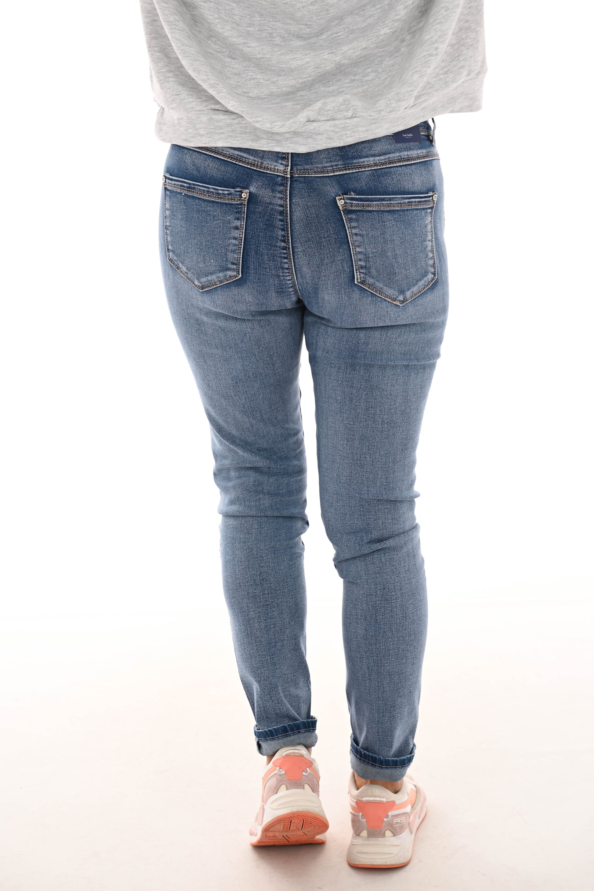 Norfy jeans lichtblauw high waist slim leg studs